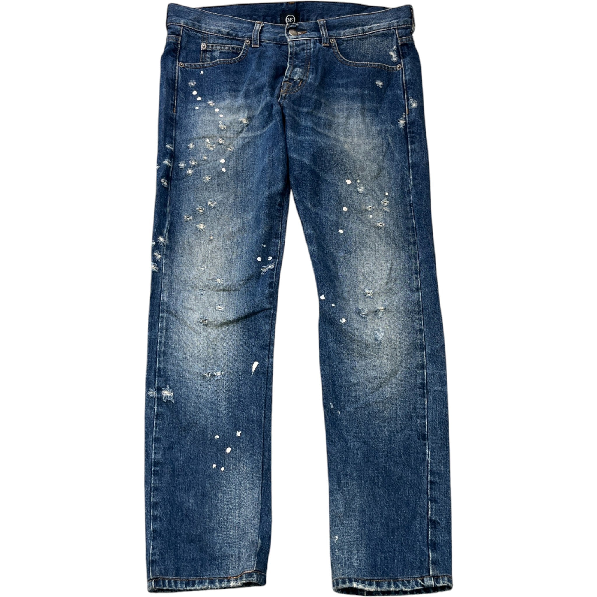 Men's Distressed Paint Splatter Jeans Blue Size Waist 32"