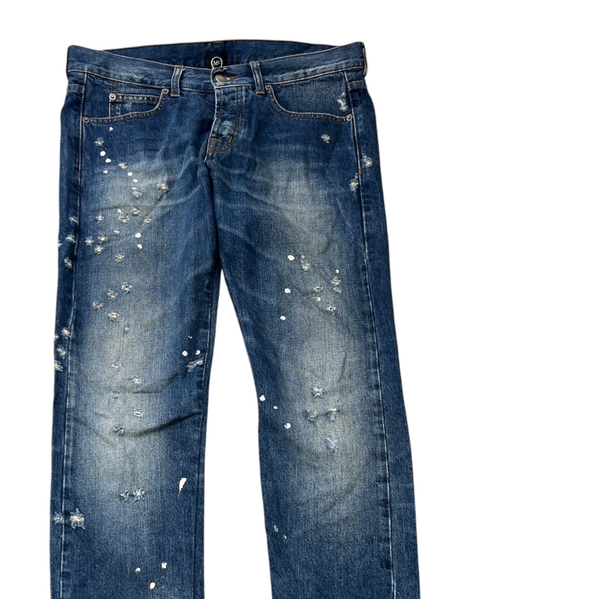 Men's Distressed Paint Splatter Jeans Blue Size Waist 32"