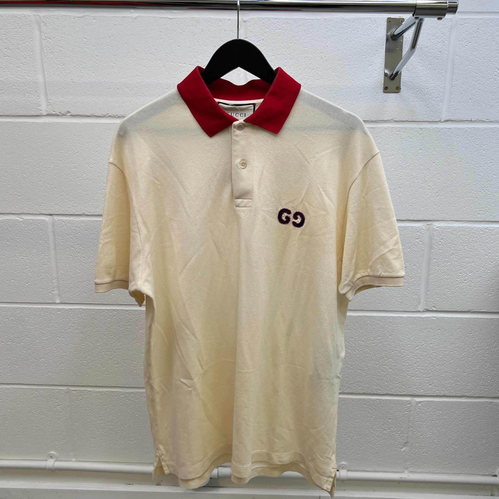 Men's Gg Embroidery Polo Shirt Cream Size L