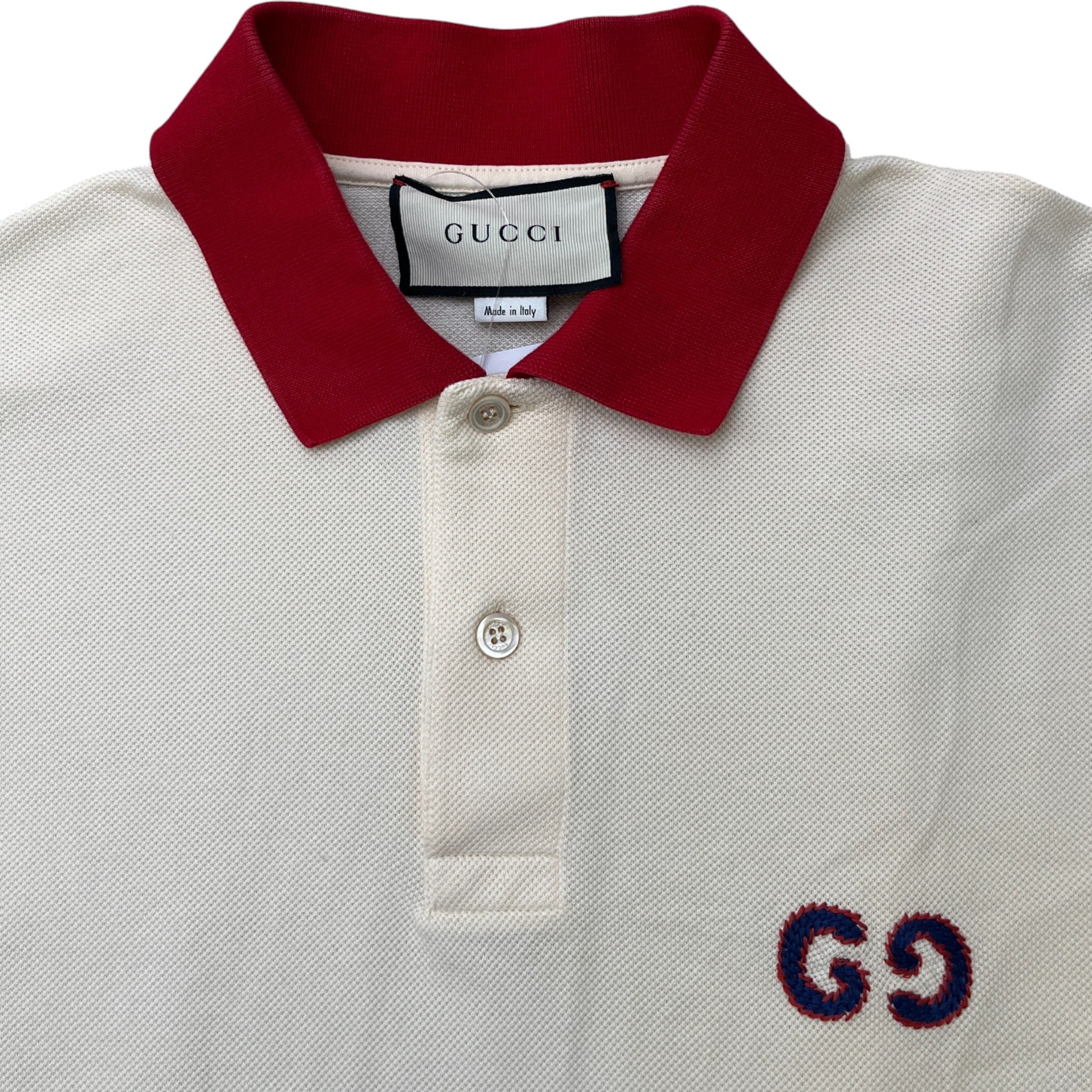 Men's Gg Embroidery Polo Shirt Cream Size L