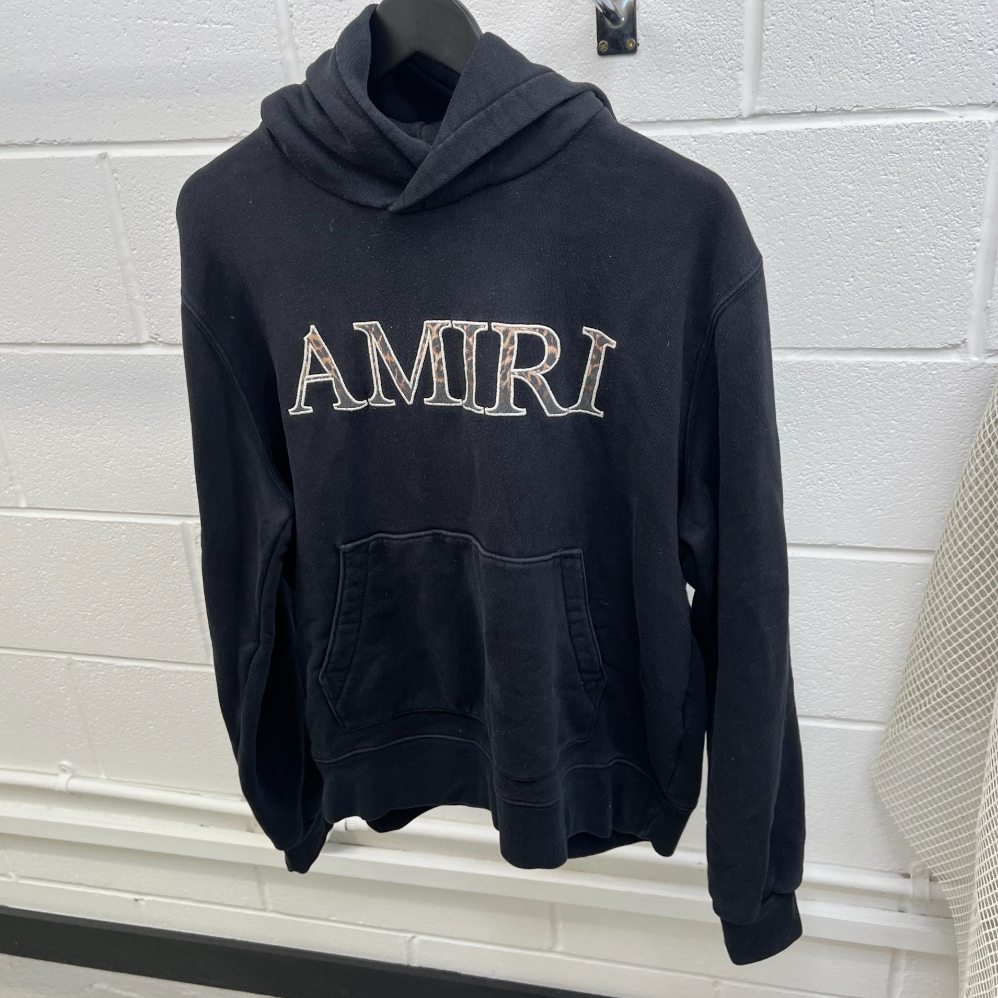 Men's Leopard Print Embroidered Logo Sweatshirt Black Size M