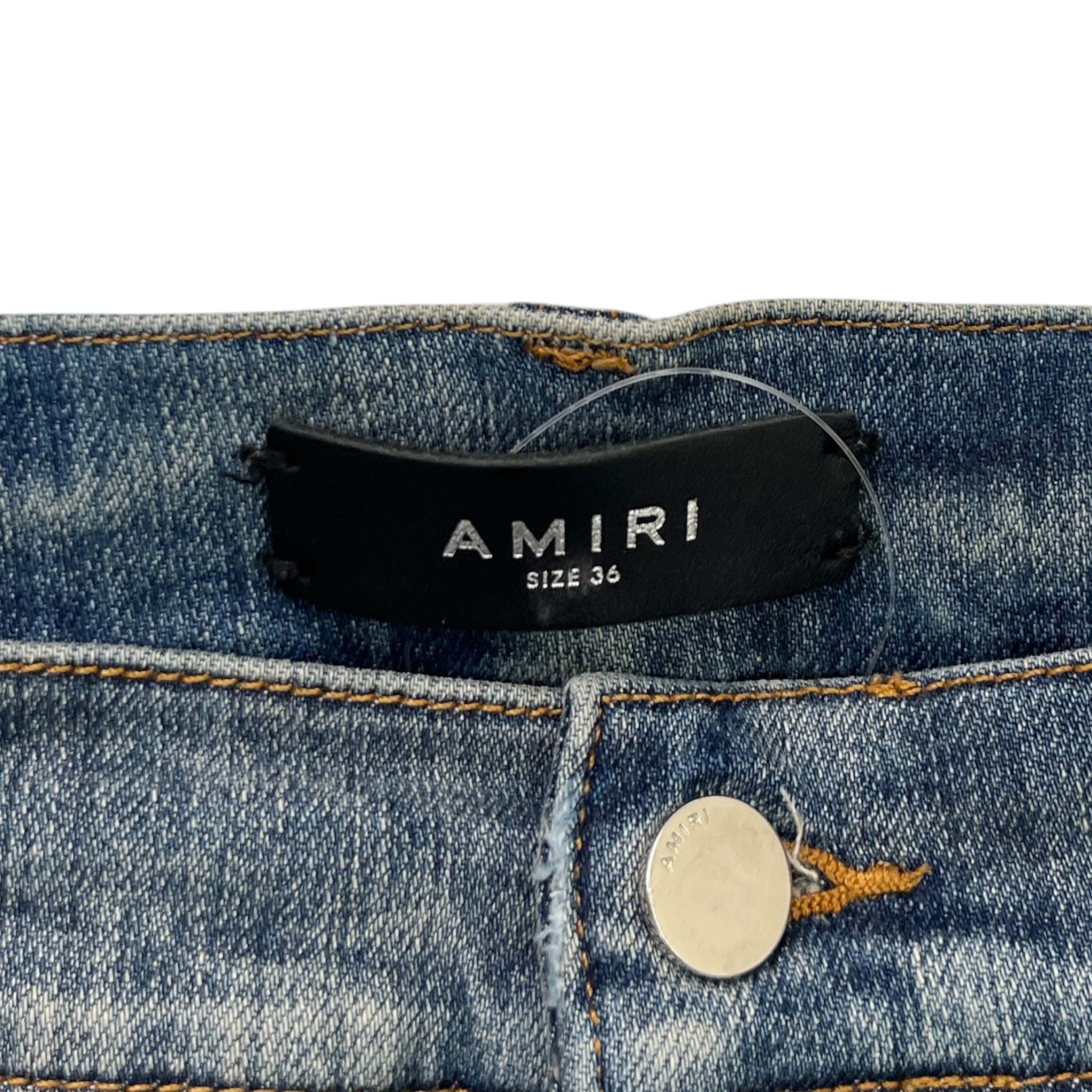 Men's Varsity Staggered Logo Jeans Blue Size Waist 36"