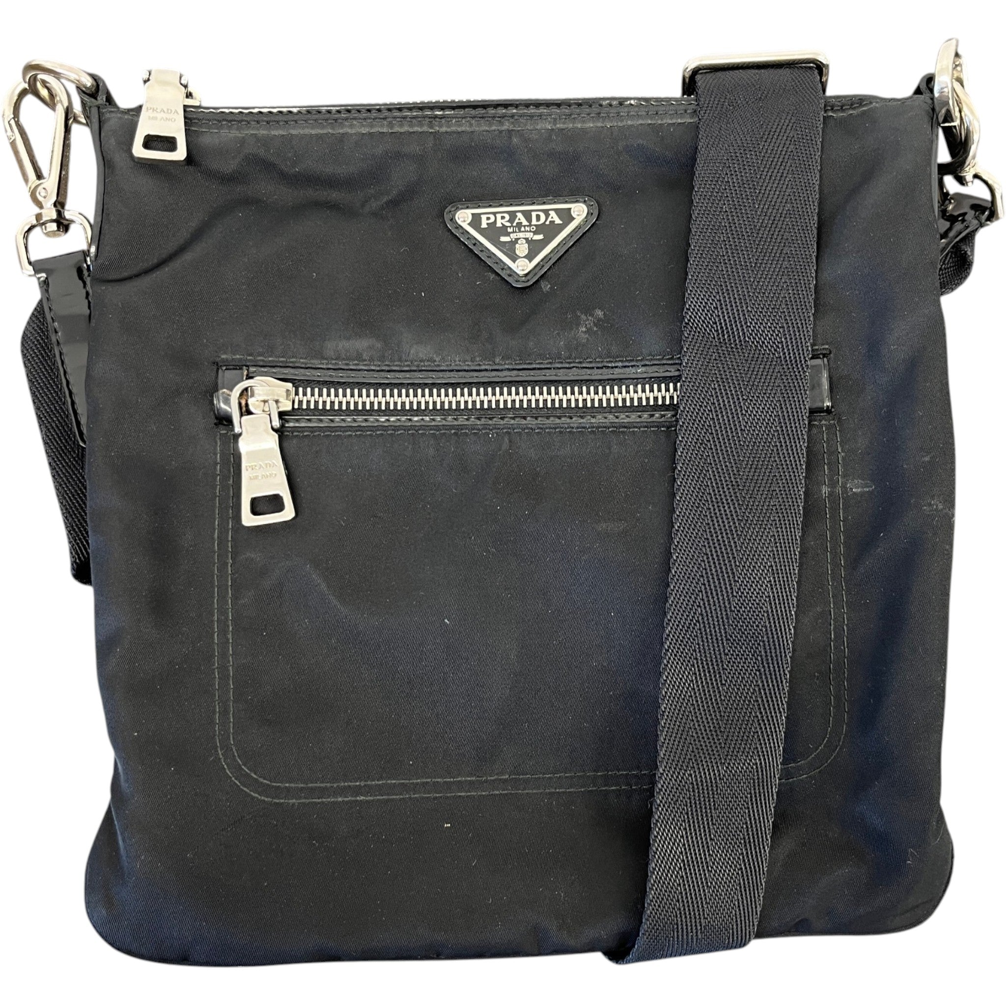 Men's Plaque Logo Re-Nylon Messenger Bag Black