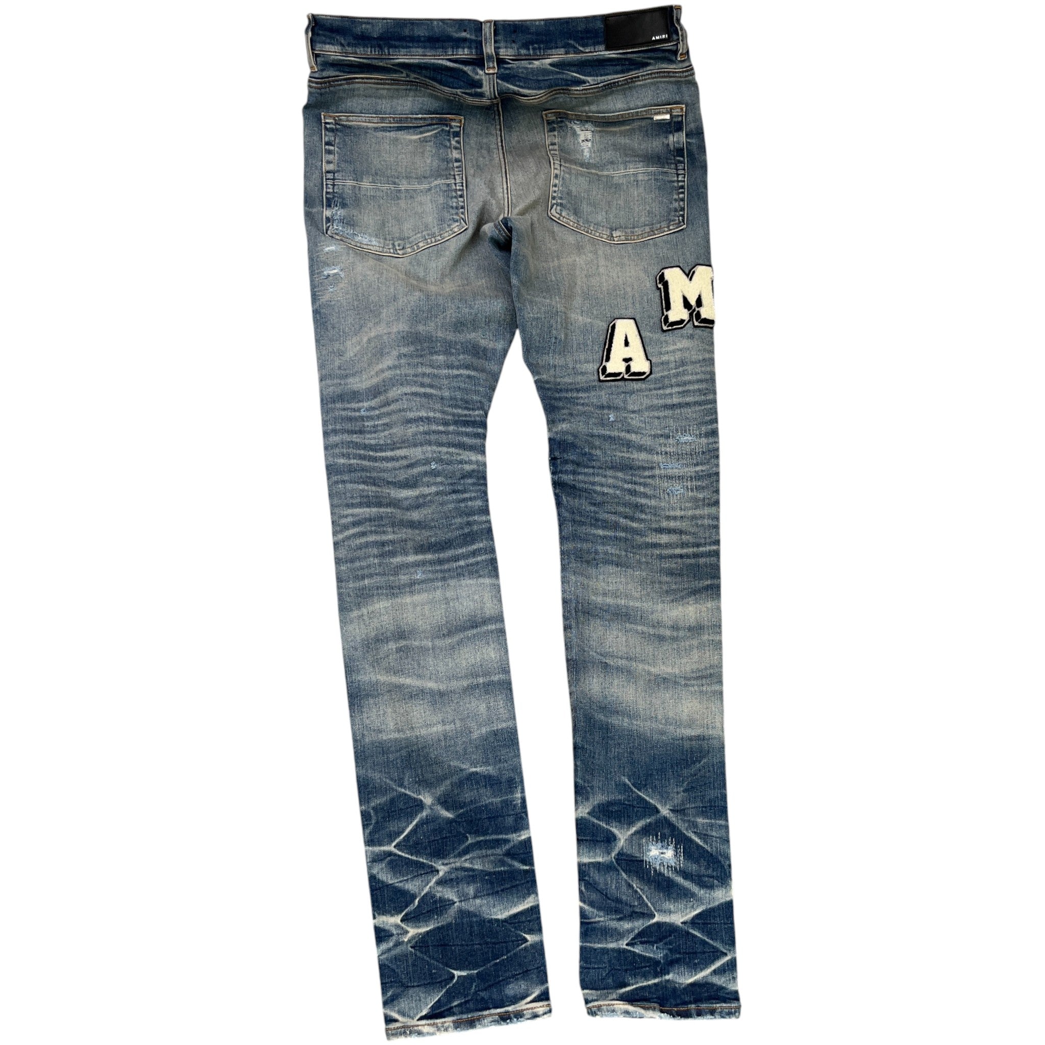 Men's Varsity Staggered Logo Jeans Blue Size Waist 36"