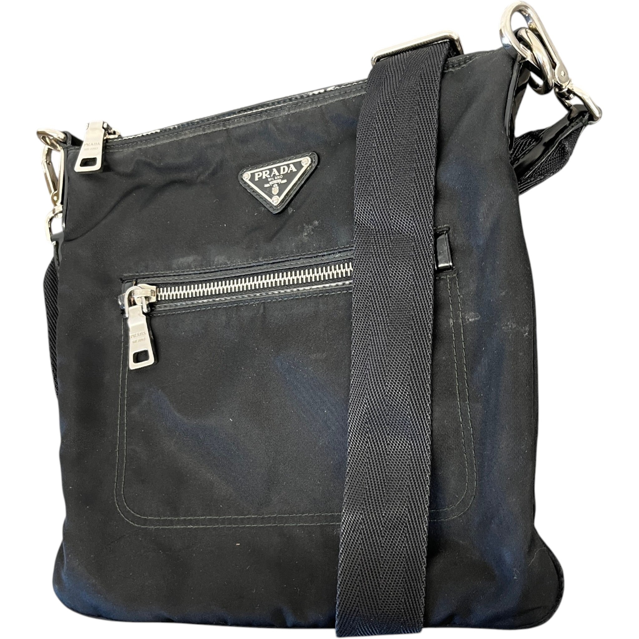 Men's Plaque Logo Re-Nylon Messenger Bag Black