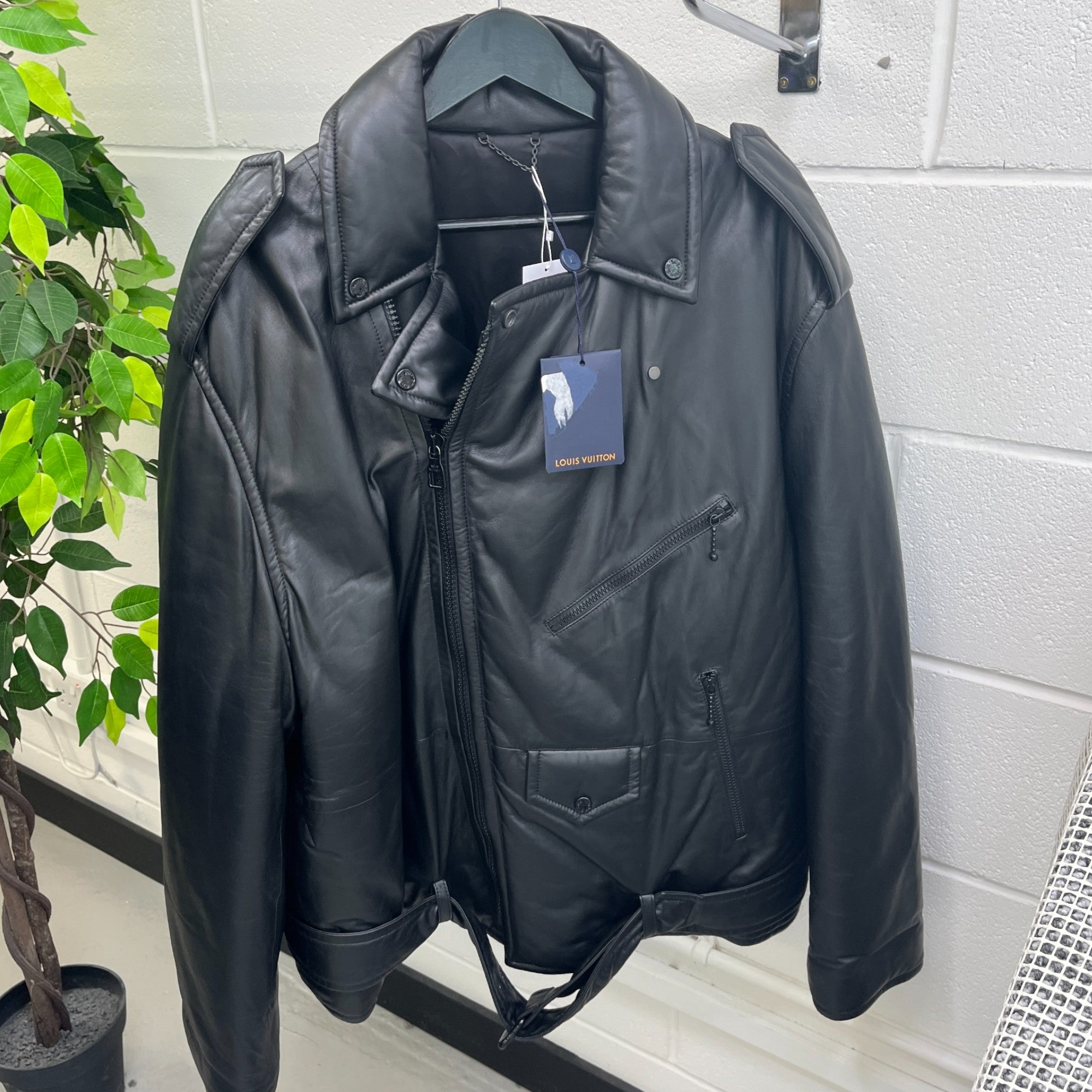 Men's 2021 Lamb Leather Moto Jacket Jacket Black Size IT 58 / XXXXL