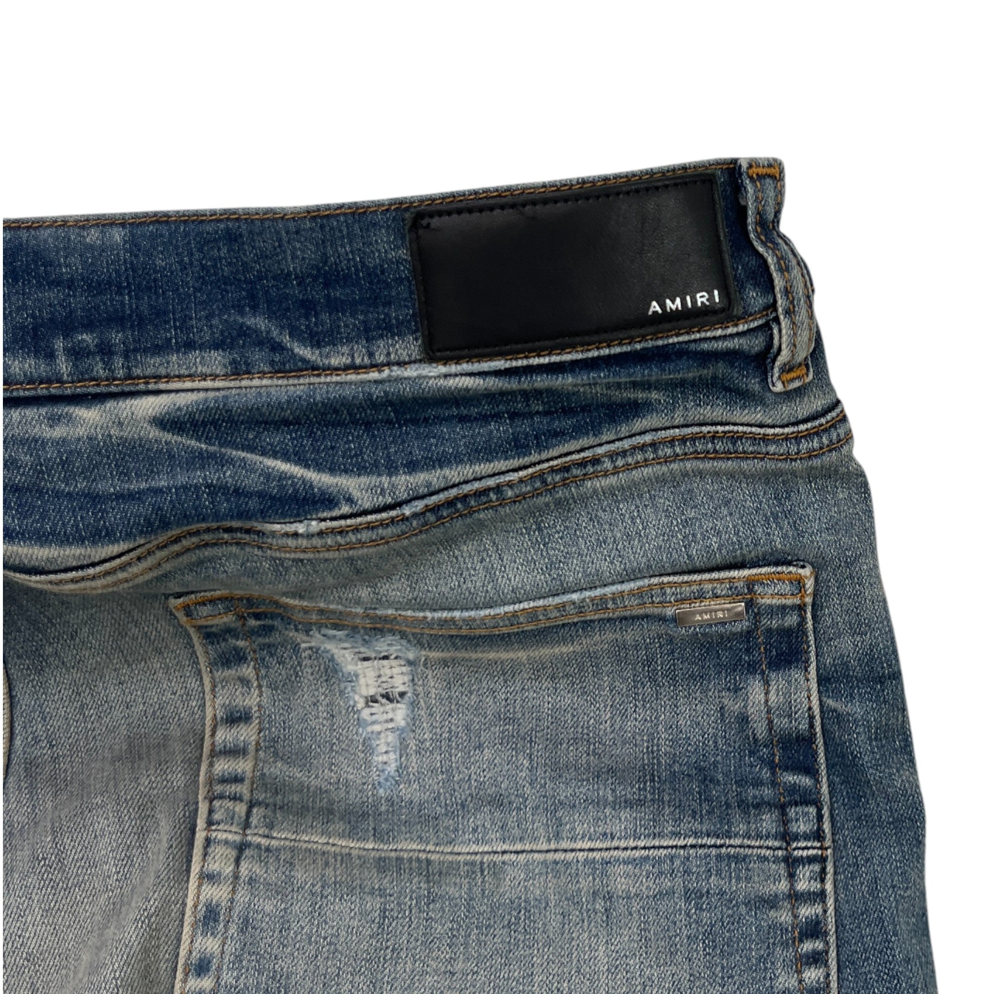 Men's Varsity Staggered Logo Jeans Blue Size Waist 36"