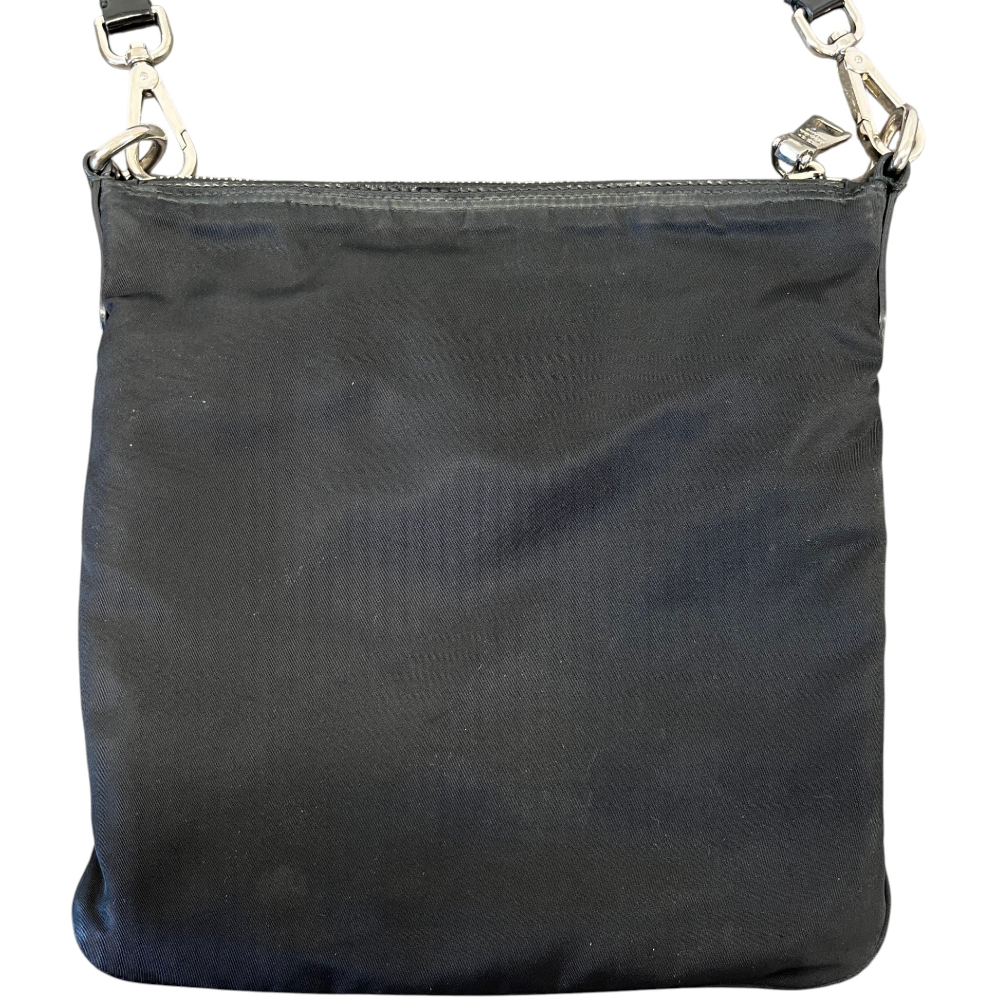 Men's Plaque Logo Re-Nylon Messenger Bag Black