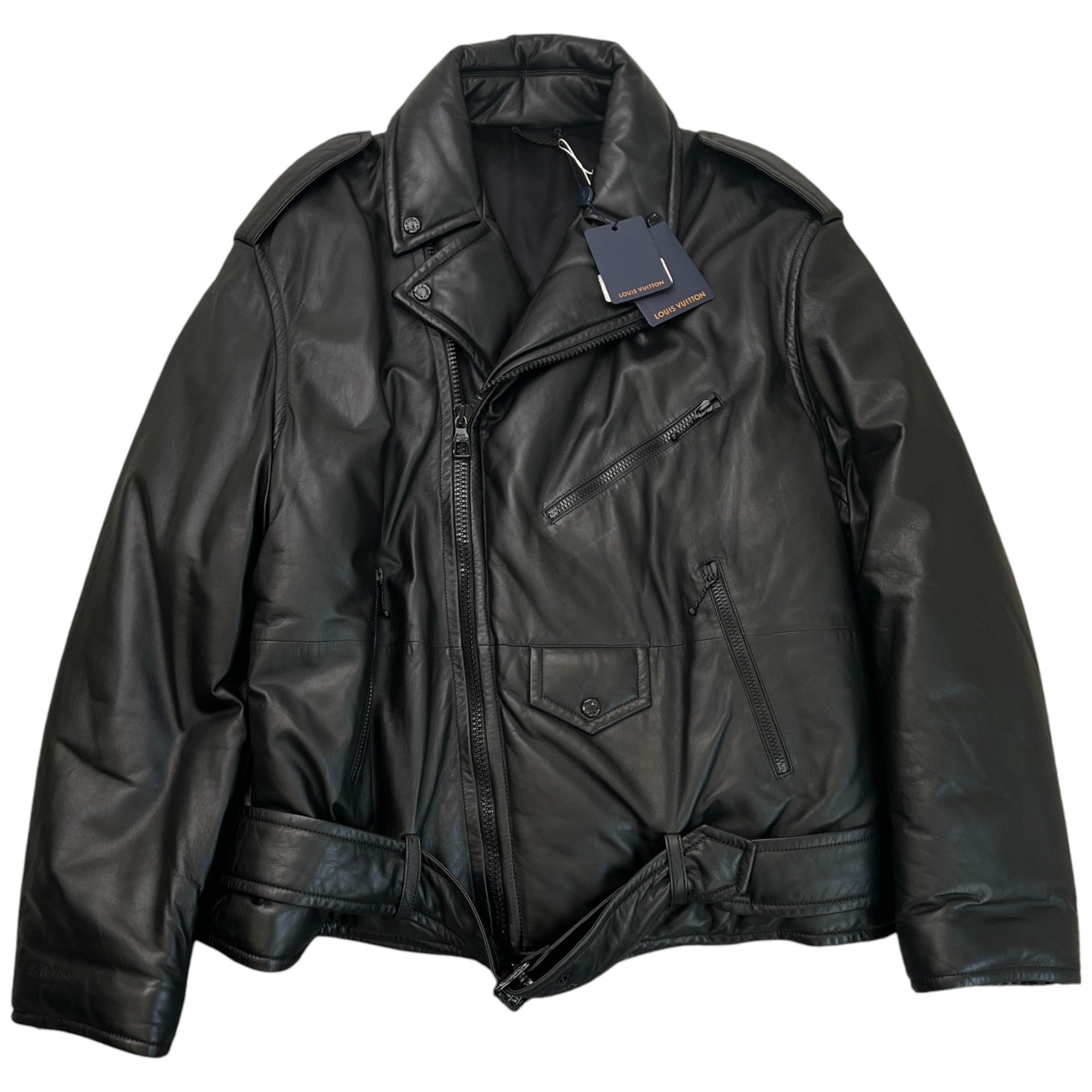 Men's 2021 Lamb Leather Moto Jacket Jacket Black Size IT 58 / XXXXL