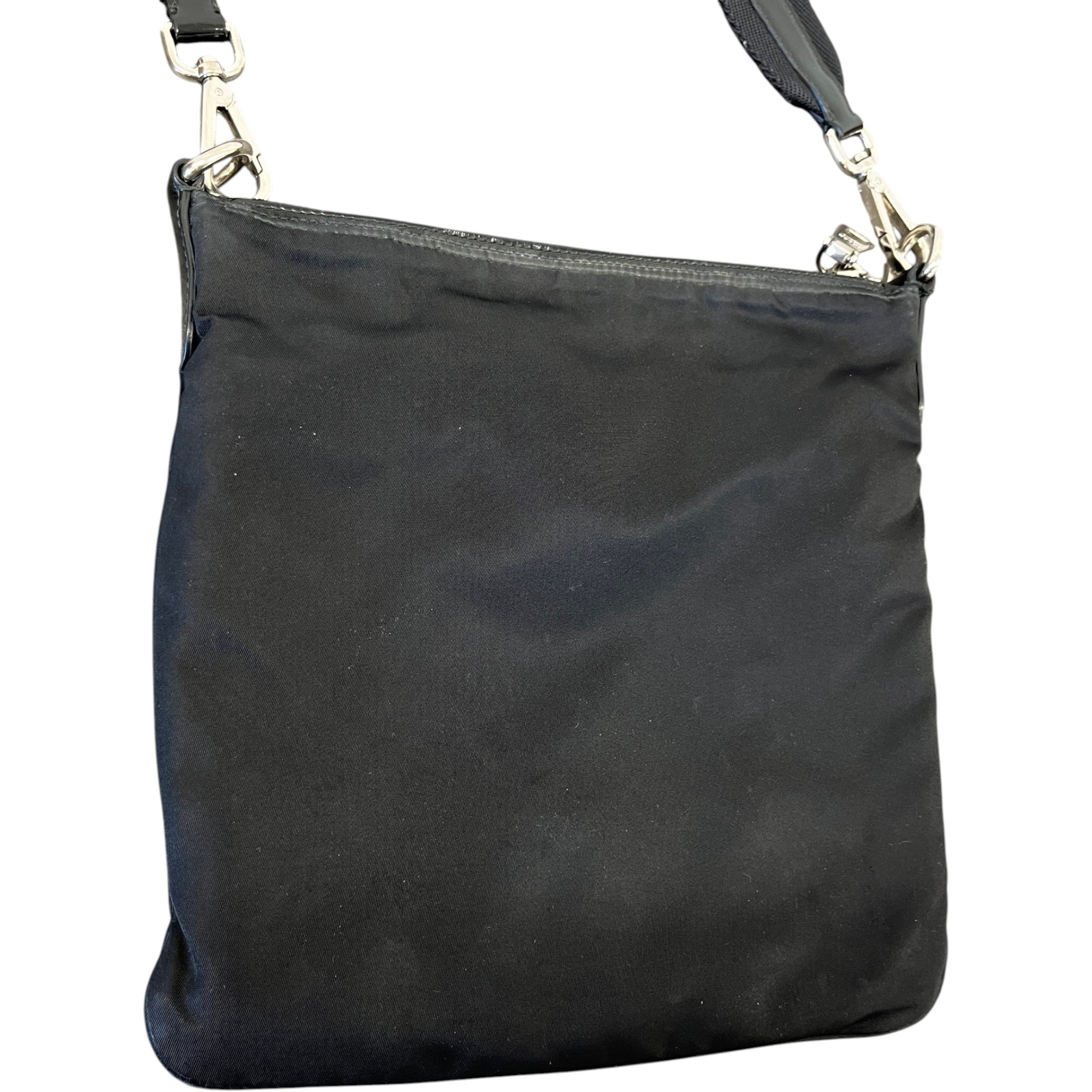 Men's Plaque Logo Re-Nylon Messenger Bag Black