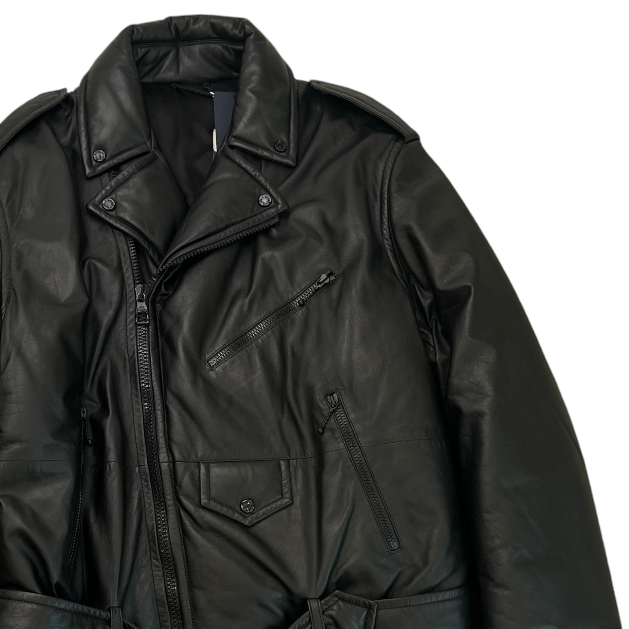 Men's 2021 Lamb Leather Moto Jacket Jacket Black Size IT 58 / XXXXL