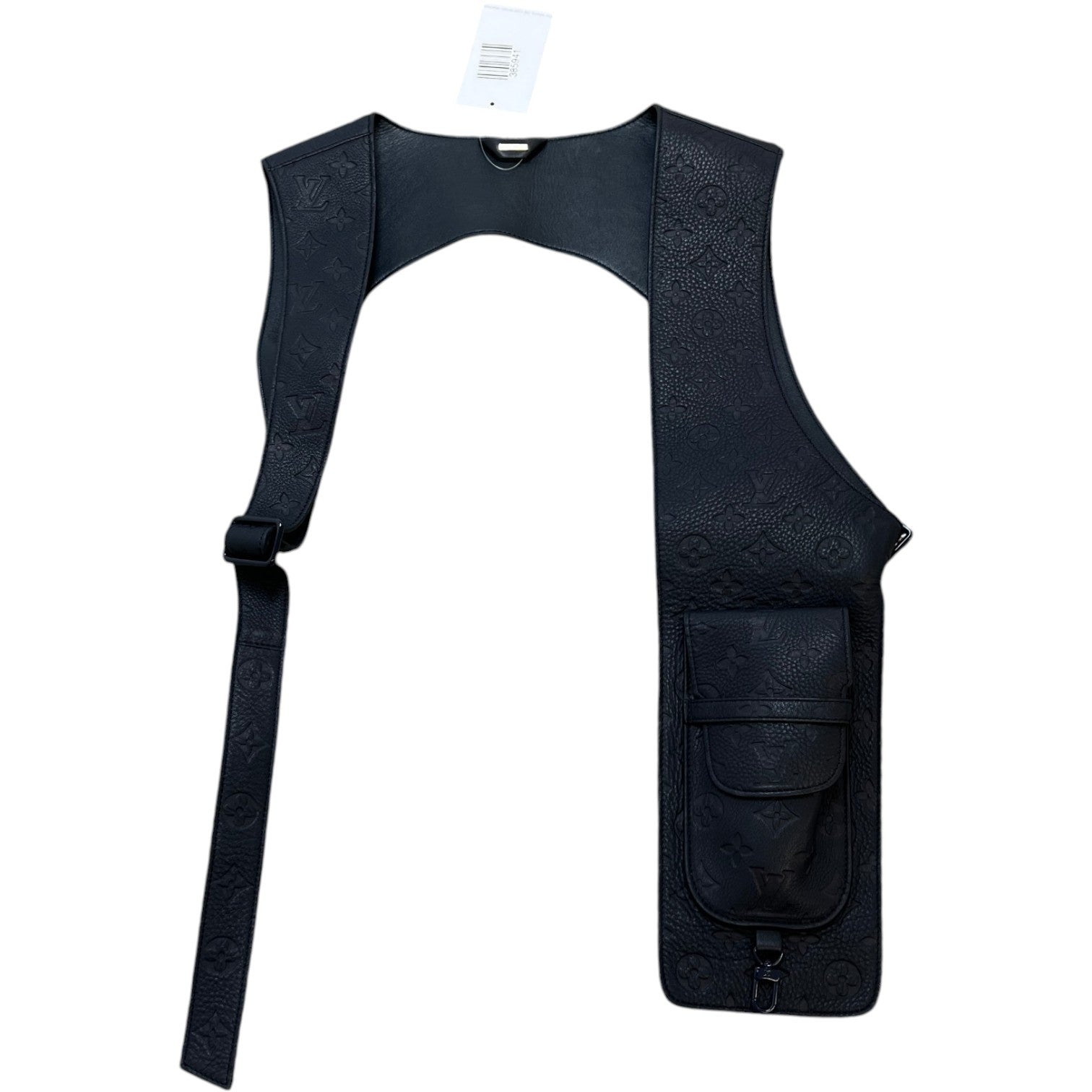 Men's Monogram Embossed Leather Holster Gilet Navy Size M
