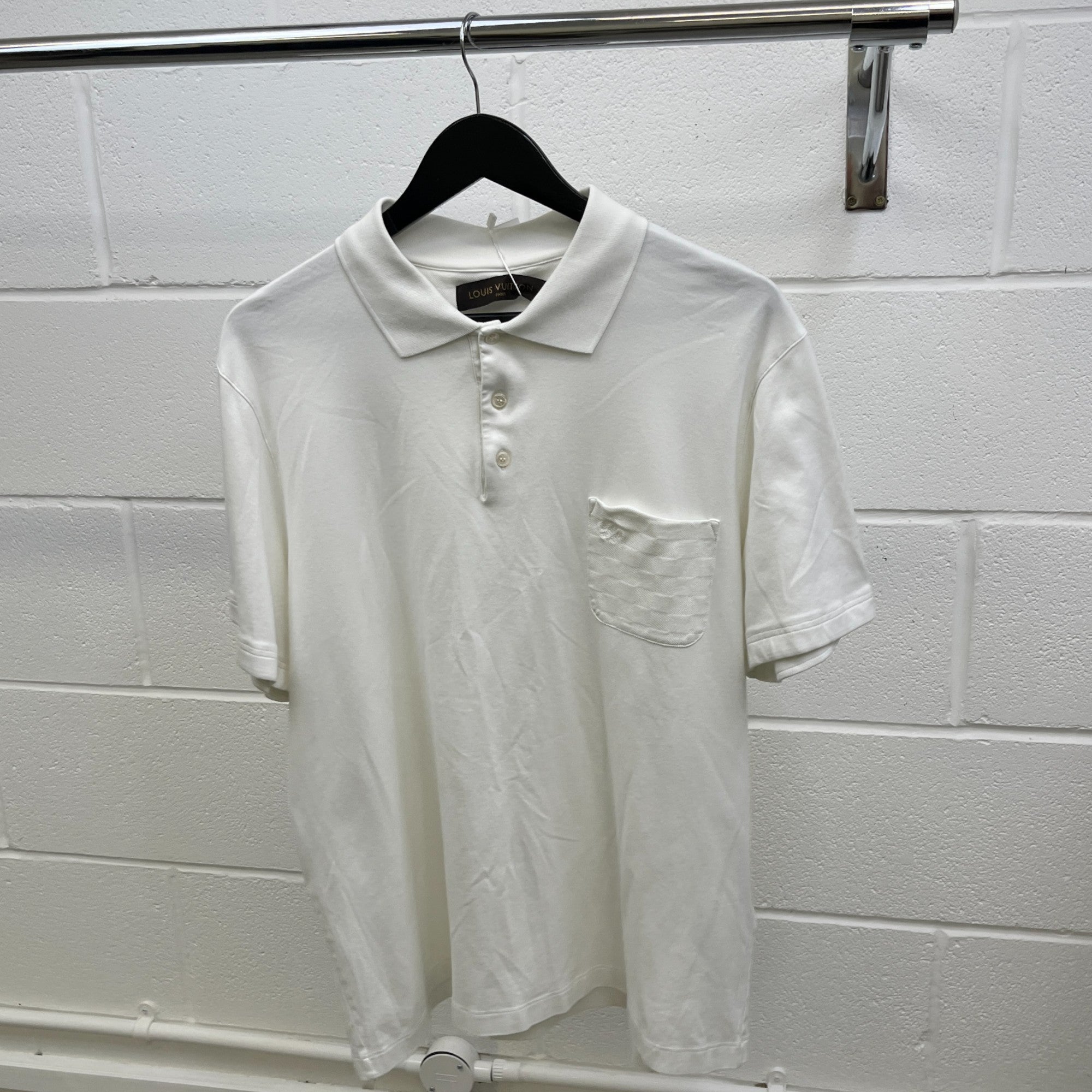 Men's Damier Pocket Logo Polo Shirt White Size 5XL