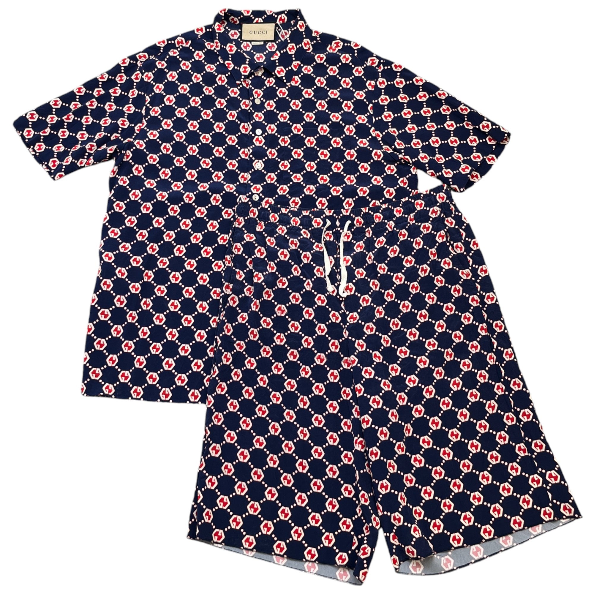 Men's Gg Silk Shirt & Short It 48 / Uk M Twin Set Suit Navy Size M