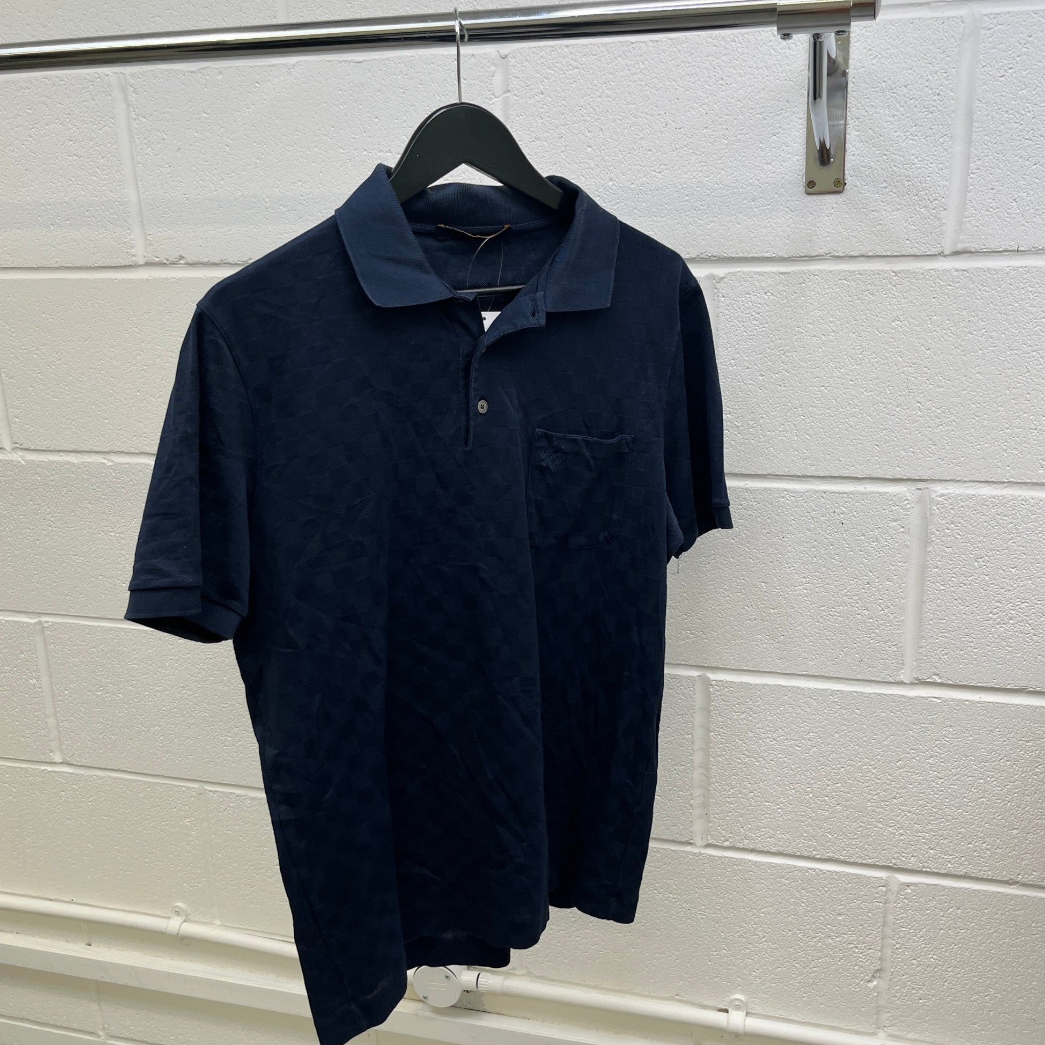 Men's Damier Pocket Polo Shirt Navy Size L