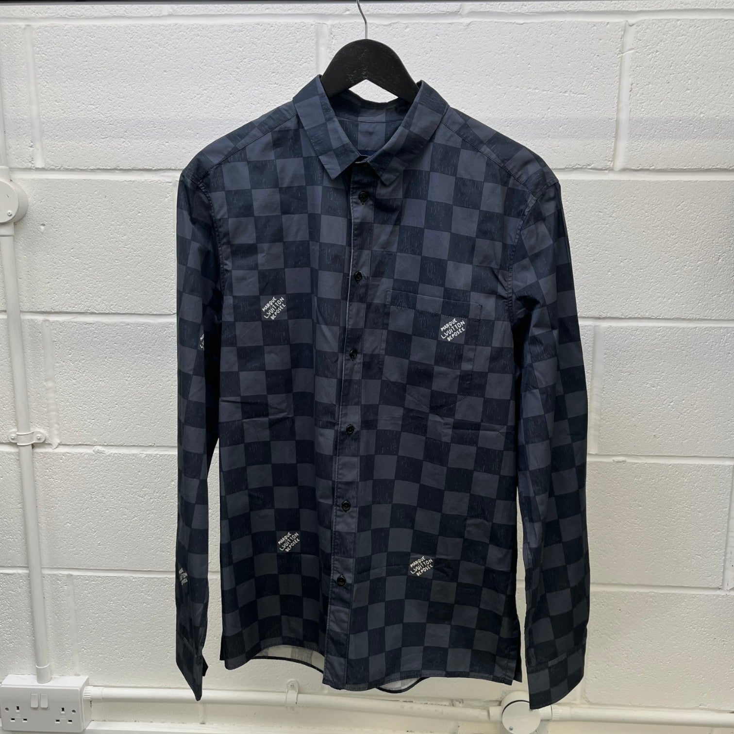 Men's Damier Fw21 Long Sleeve Shirt Charcoal Size L