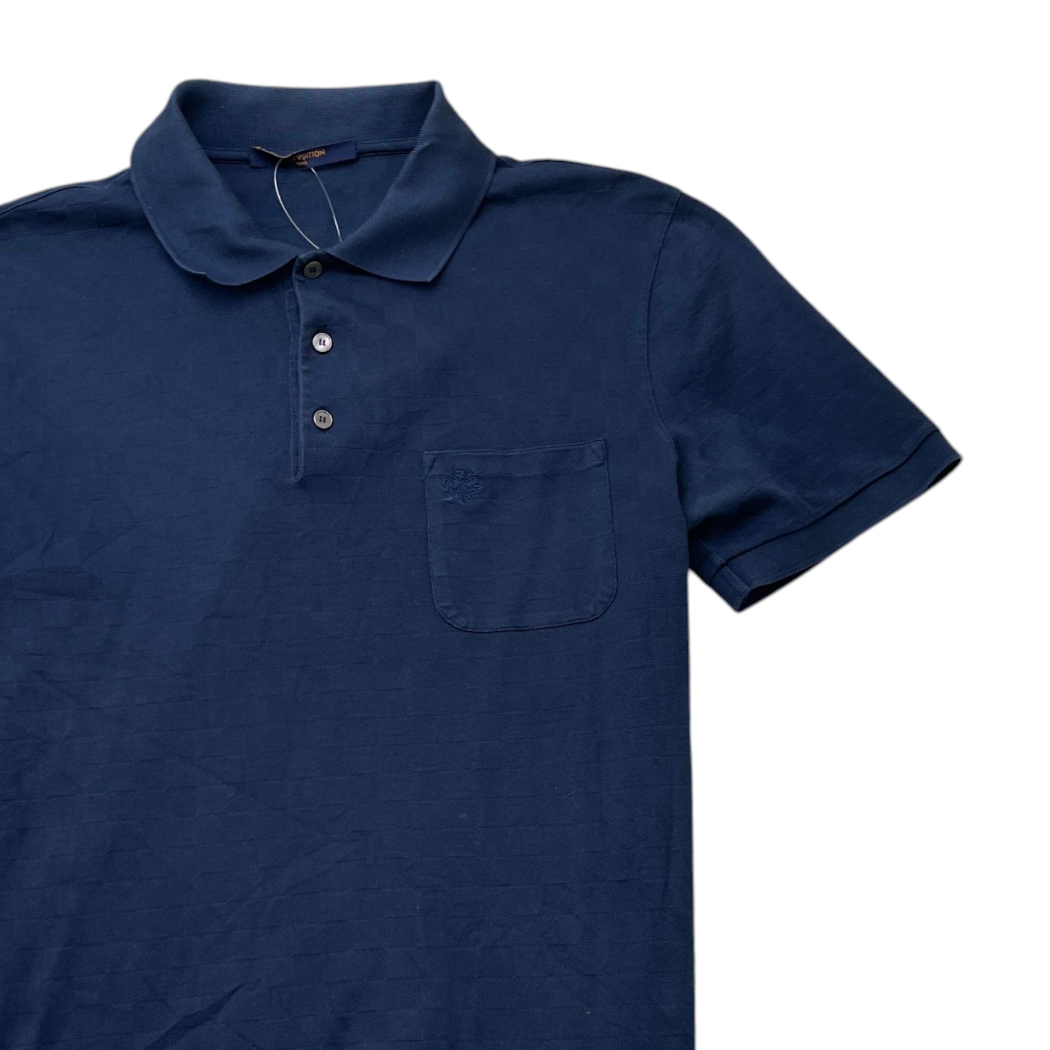 Men's Damier Pocket Polo Shirt Navy Size L