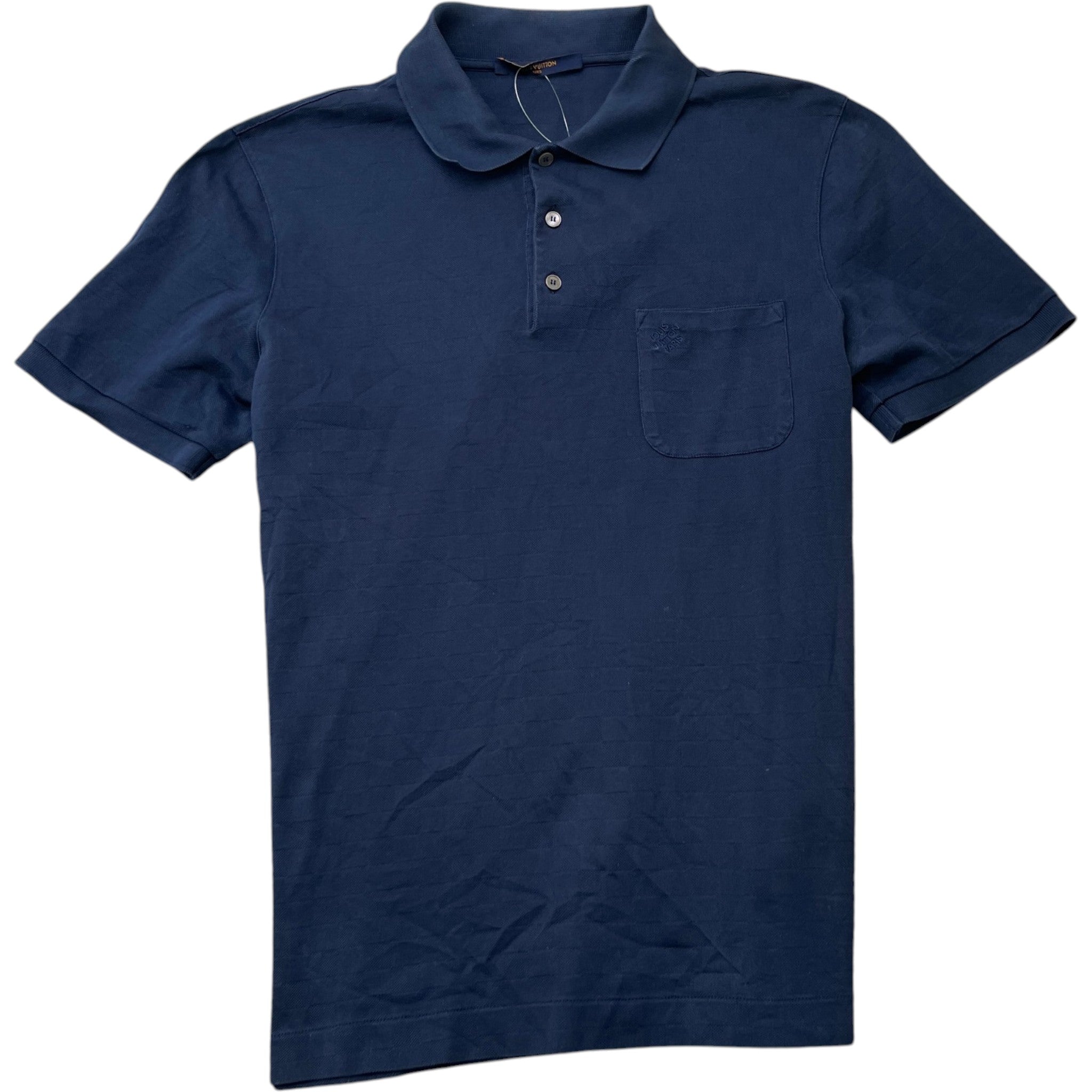 Men's Damier Pocket Polo Shirt Navy Size L