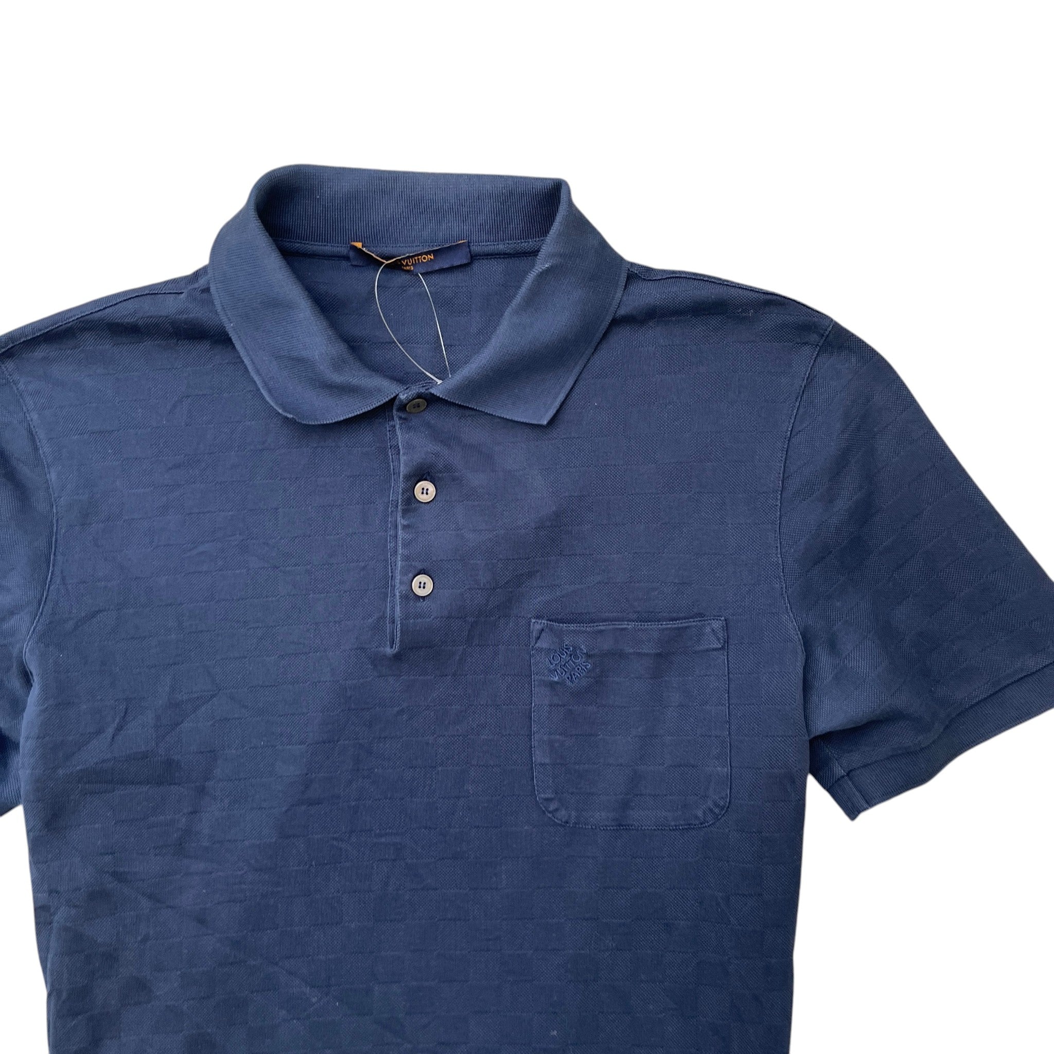 Men's Damier Pocket Polo Shirt Navy Size L
