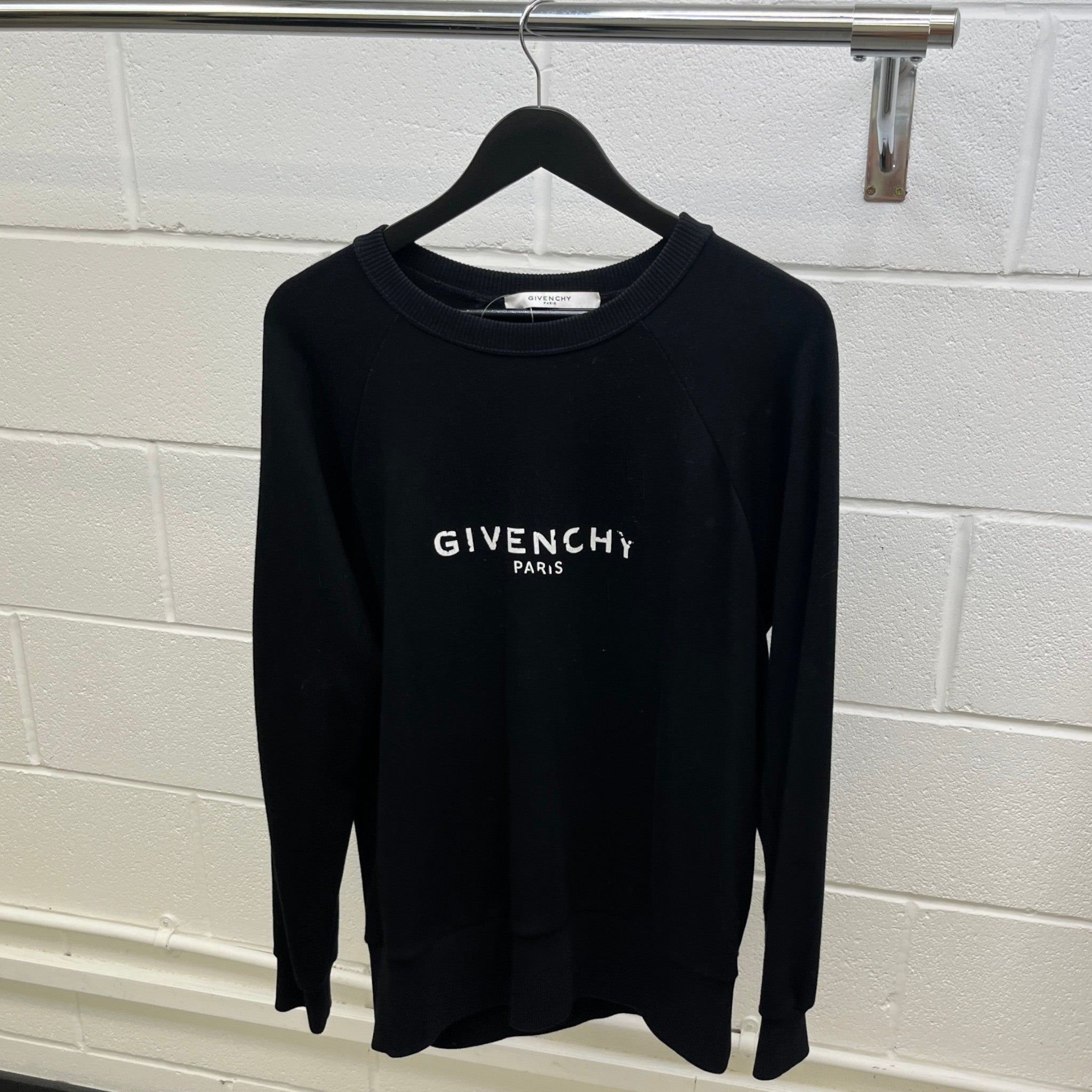 Men's Distressed Logo Print Sweatshirt Black Size M