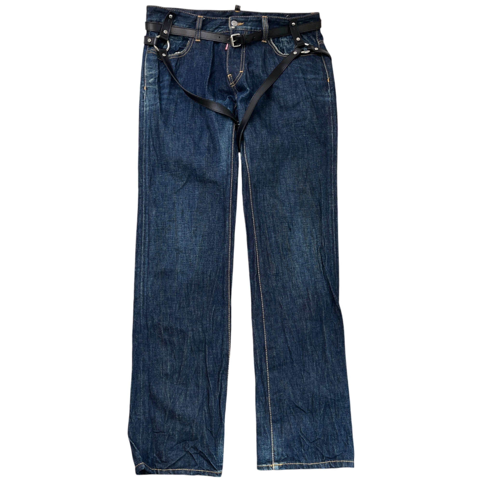 Men's Leather Belt Jeans Blue Size IT 50 / UK 34