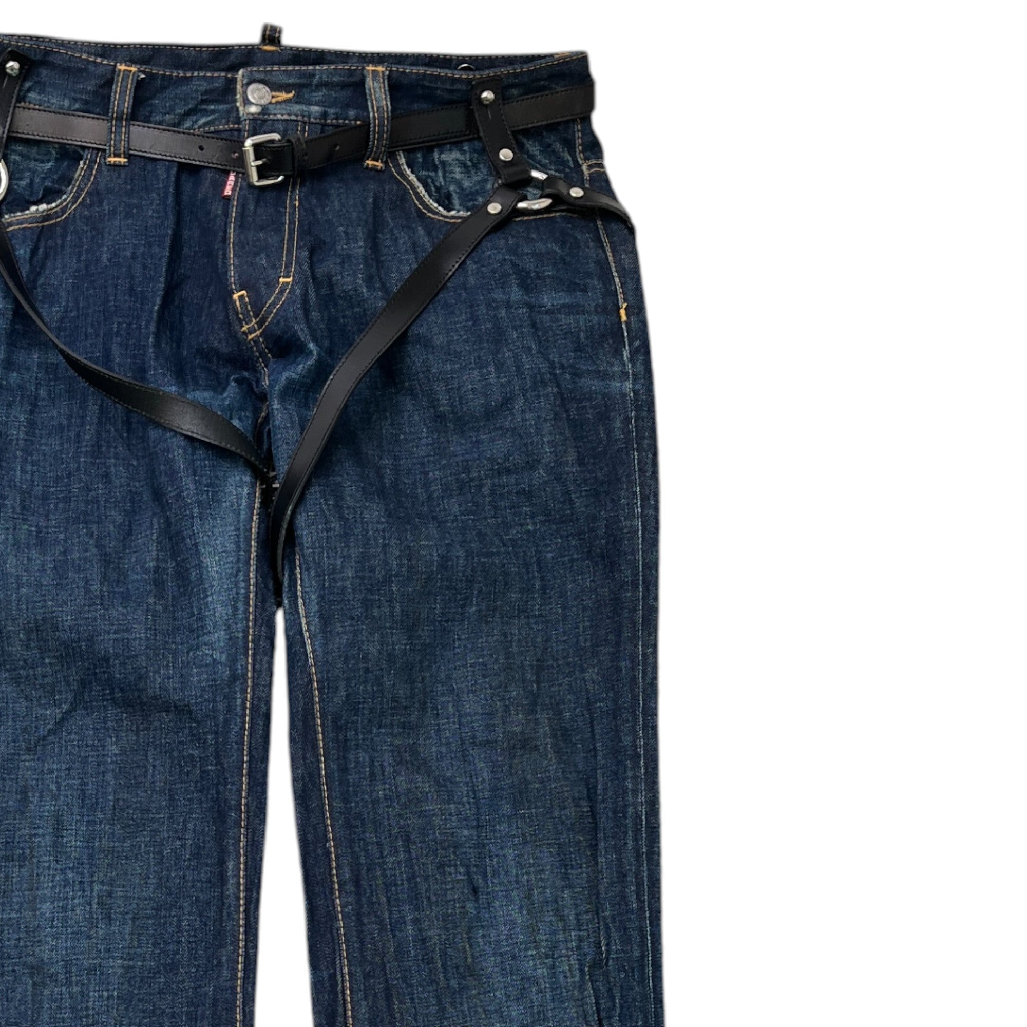 Men's Leather Belt Jeans Blue Size IT 50 / UK 34