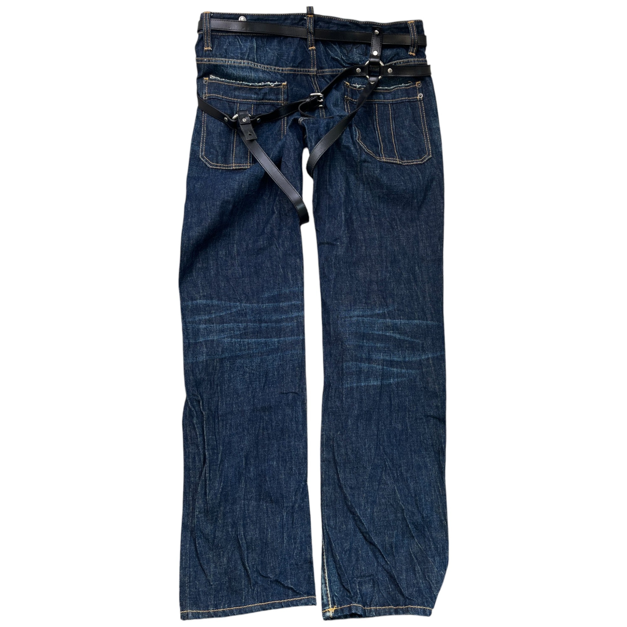 Men's Leather Belt Jeans Blue Size IT 50 / UK 34