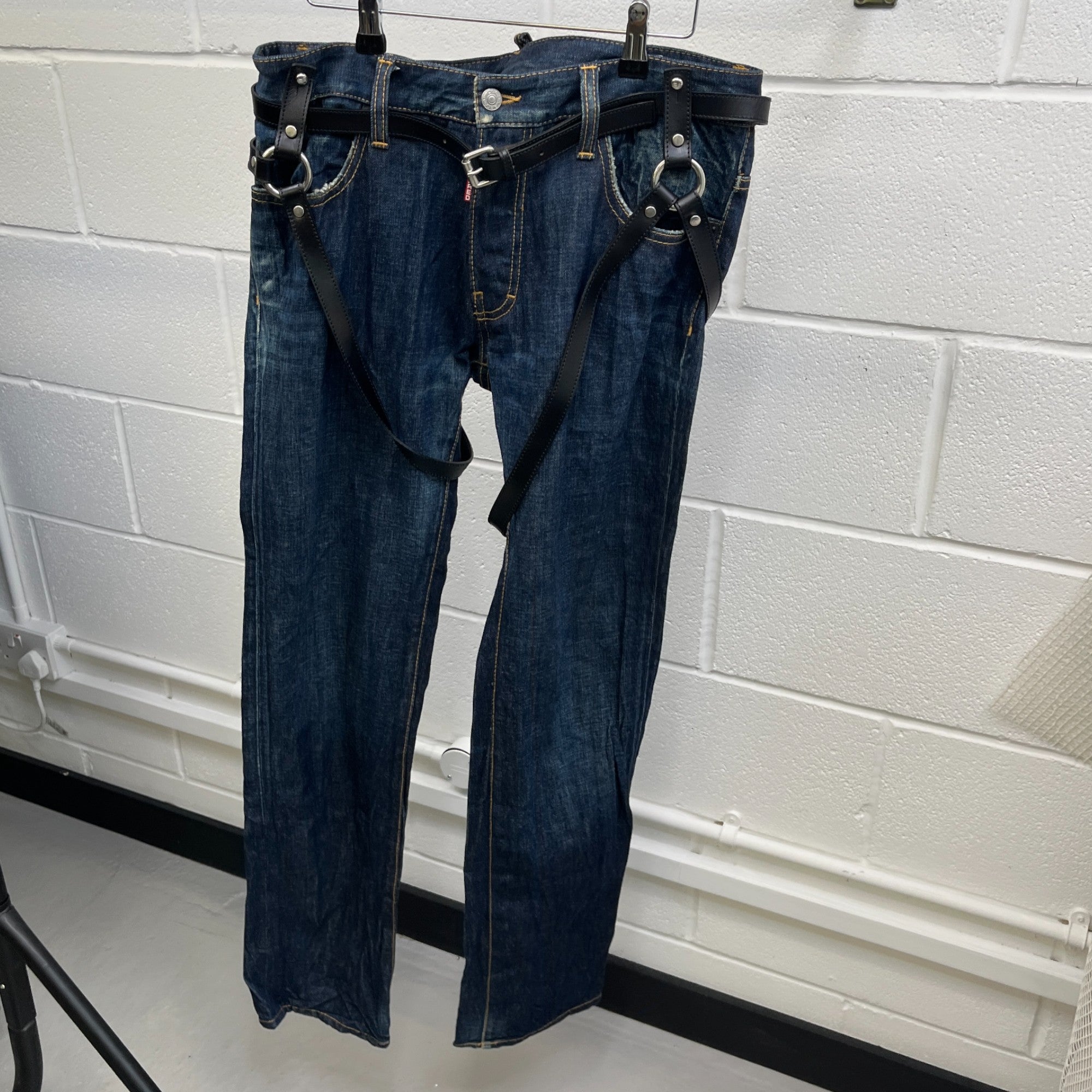 Men's Leather Belt Jeans Blue Size IT 50 / UK 34