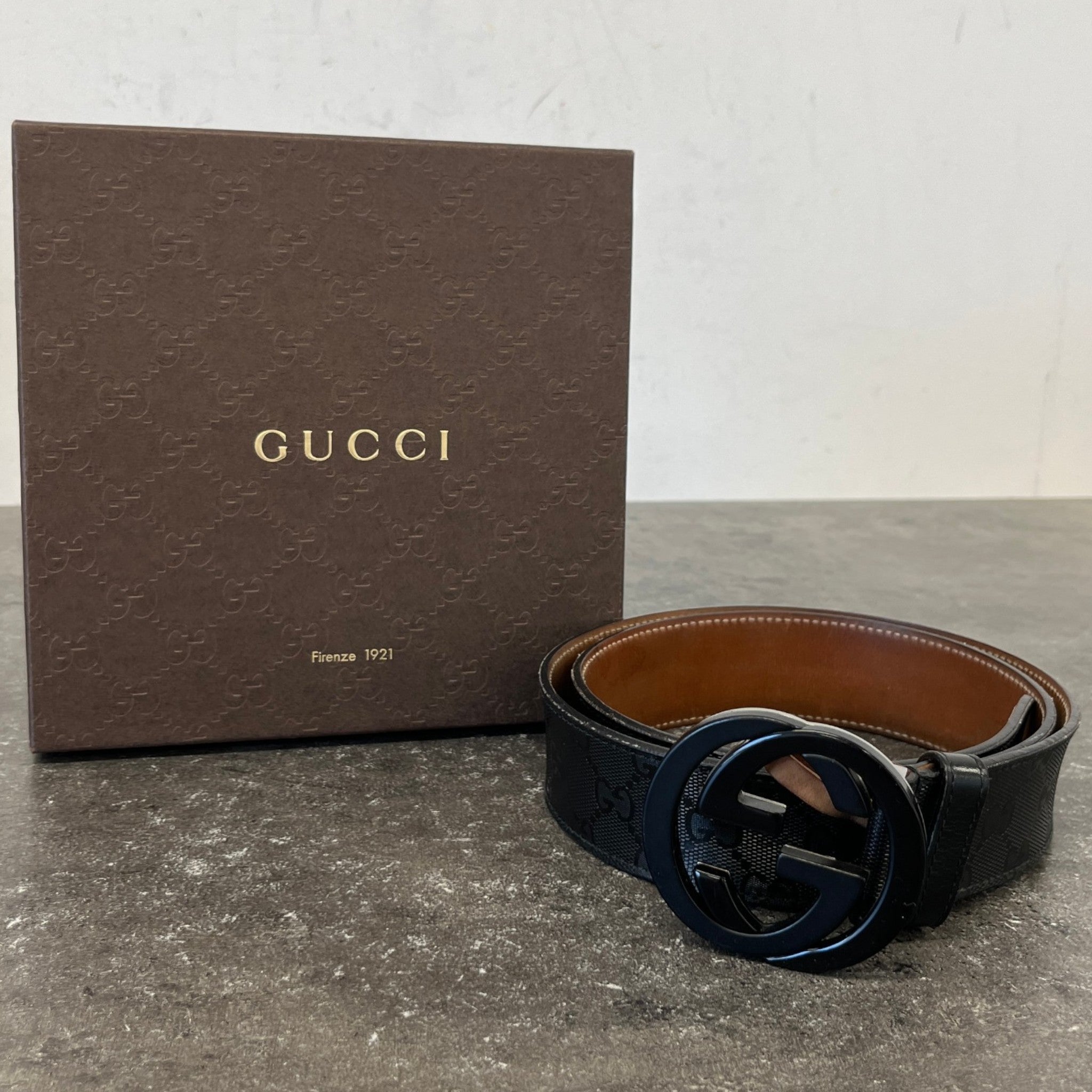 Men's Interlocking G Belt Black Size Waist 36"