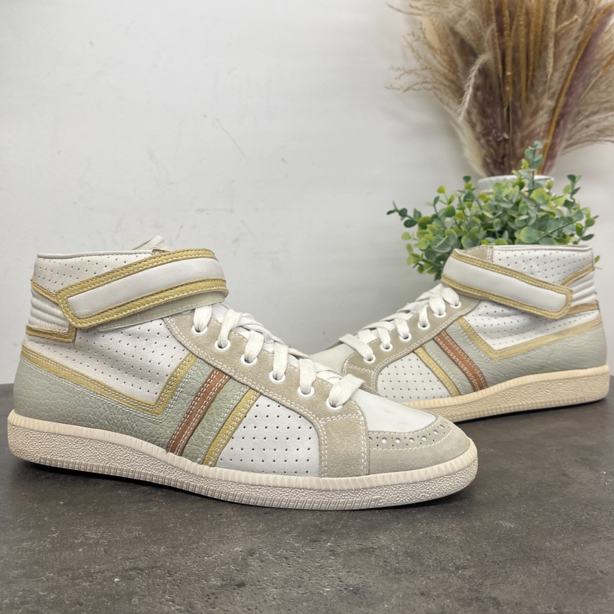 Men's Leather Trim High Trainers Green Size EU 42 / UK 8