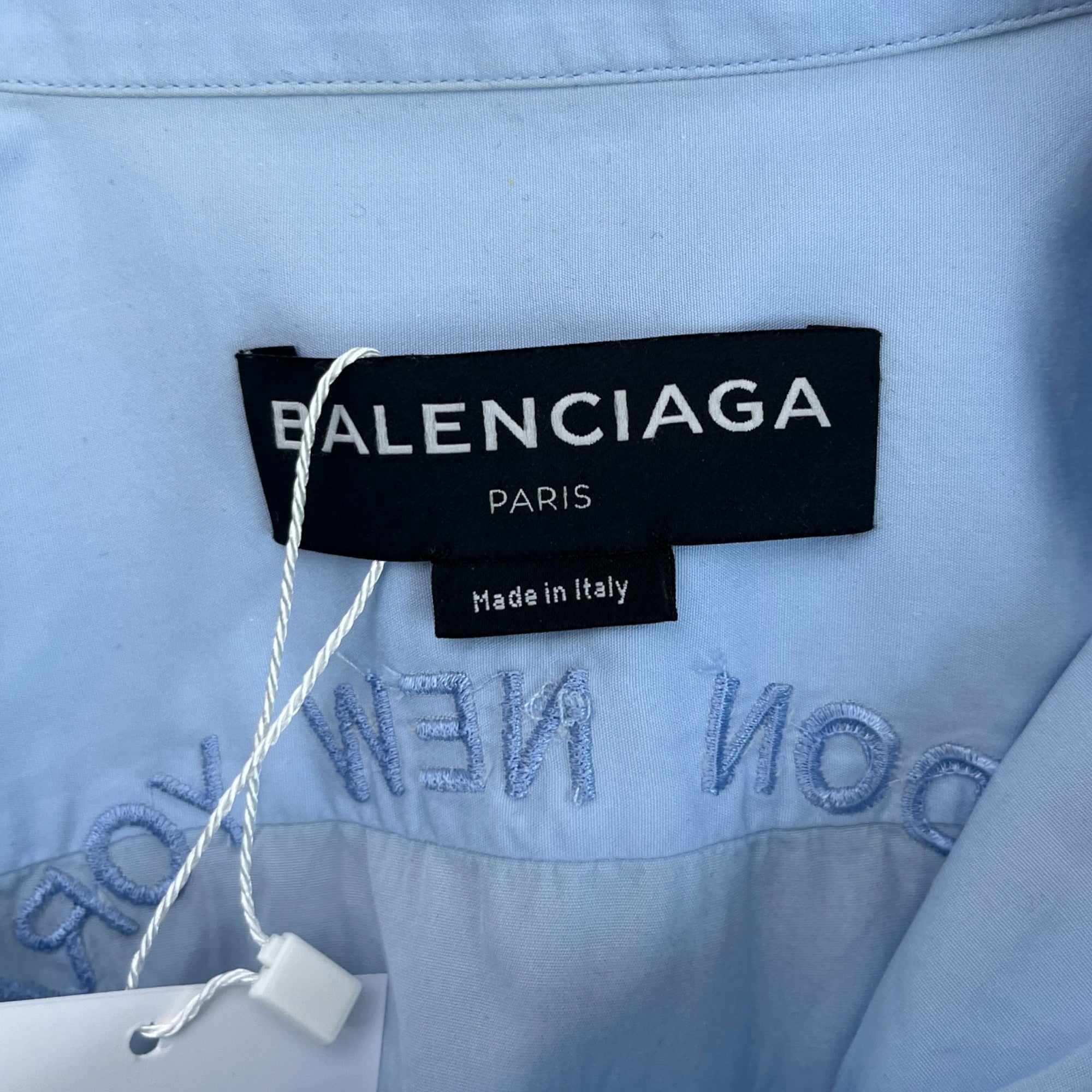 Men's Embroidered Homme Logo Long Sleeve Shirt Blue Size M