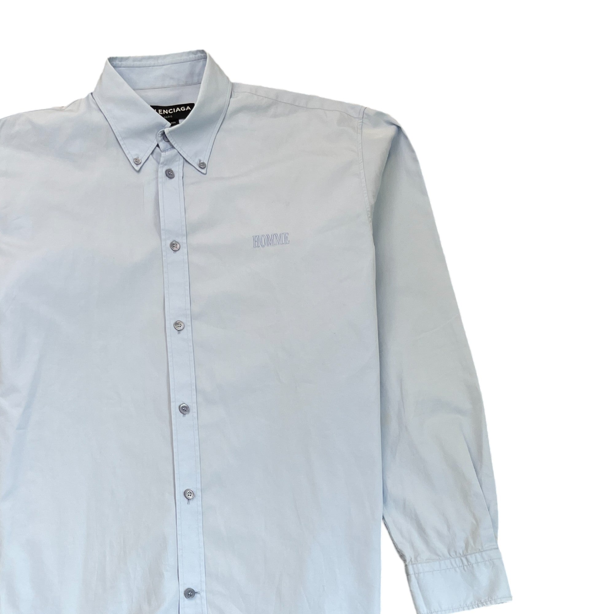 Men's Embroidered Homme Logo Long Sleeve Shirt Blue Size M