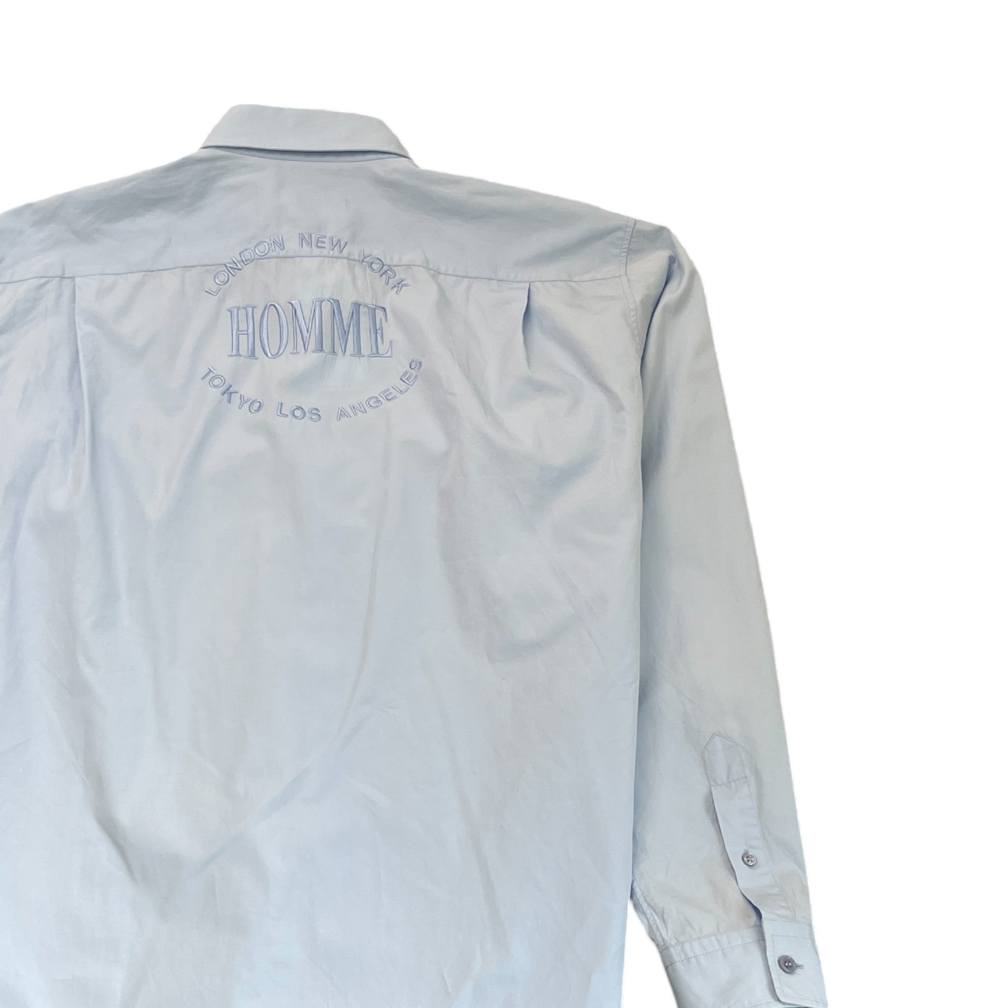 Men's Embroidered Homme Logo Long Sleeve Shirt Blue Size M