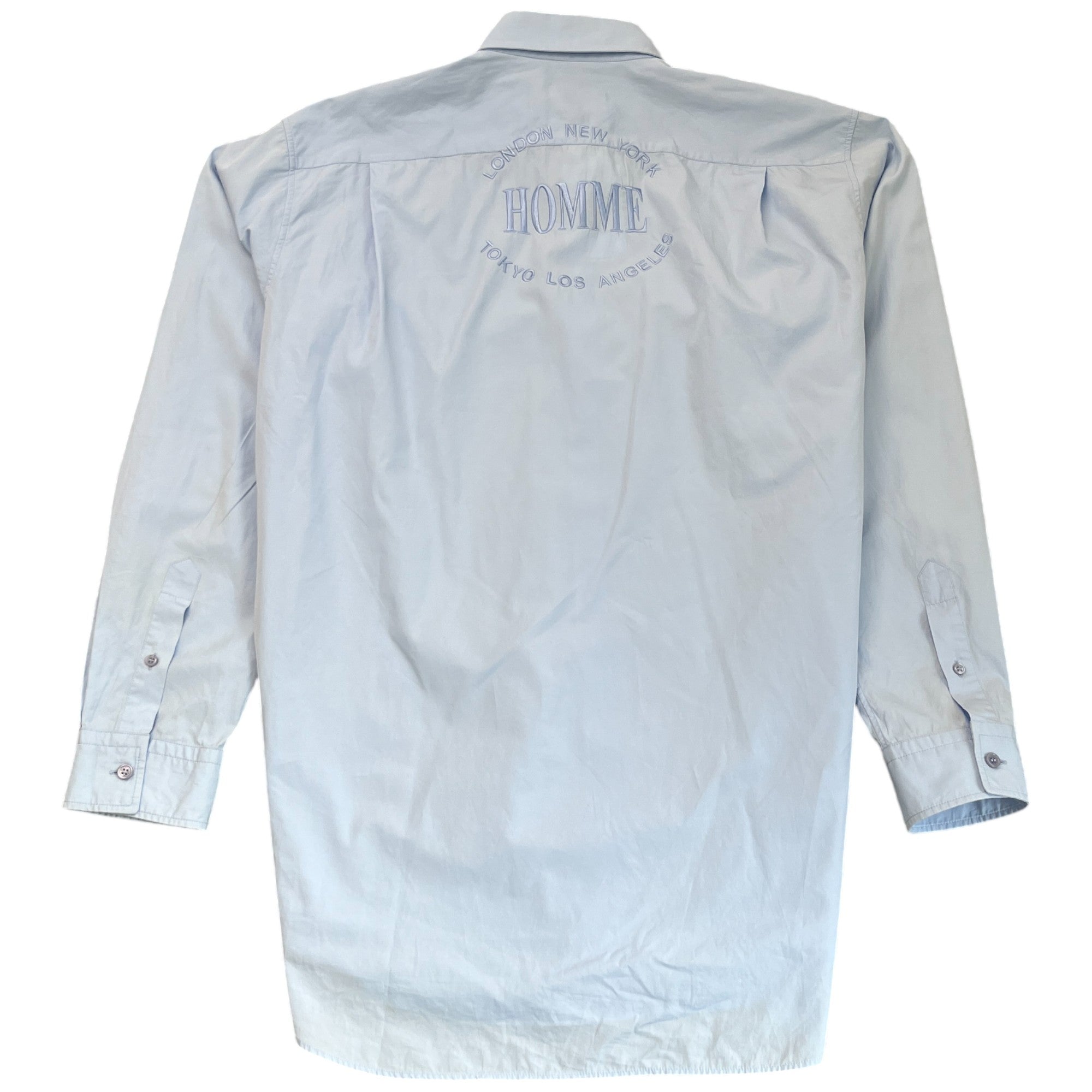 Men's Embroidered Homme Logo Long Sleeve Shirt Blue Size M