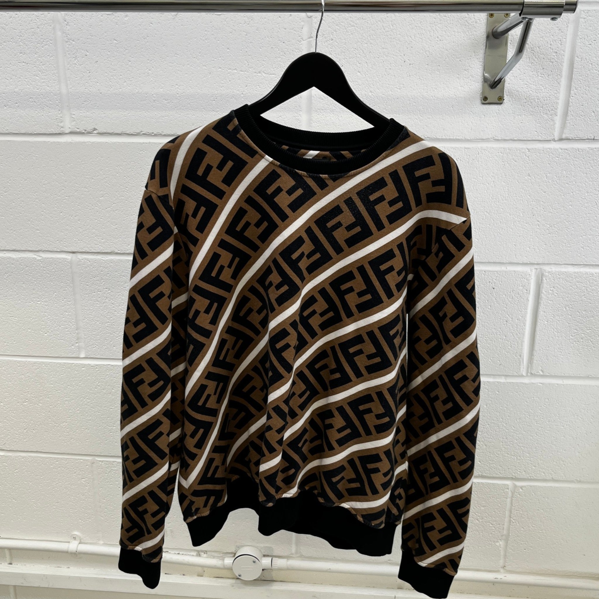 Men's Diagonal Ff Monogram Sweatshirt Beige Size XXL