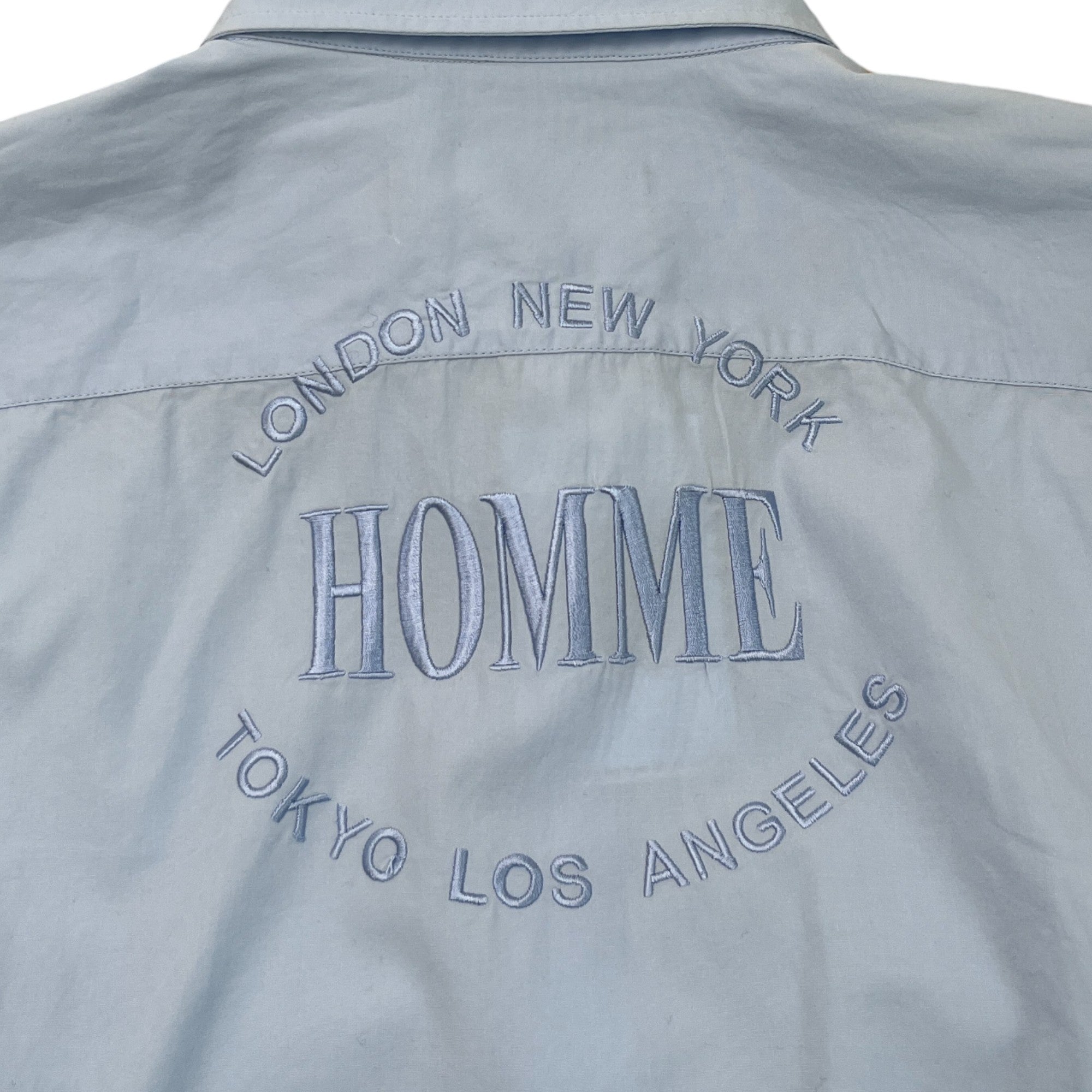 Men's Embroidered Homme Logo Long Sleeve Shirt Blue Size M