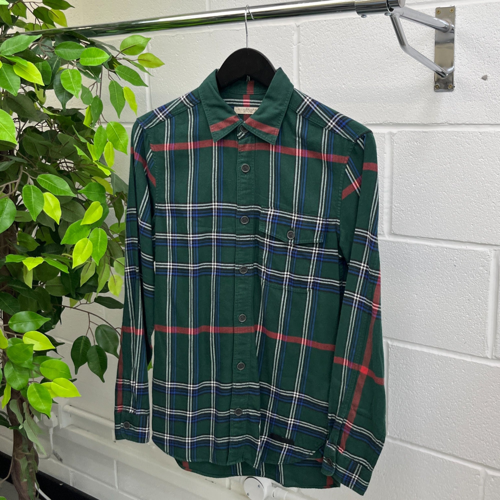 Men's Checkered Long Sleeve Shirt Green Size XS