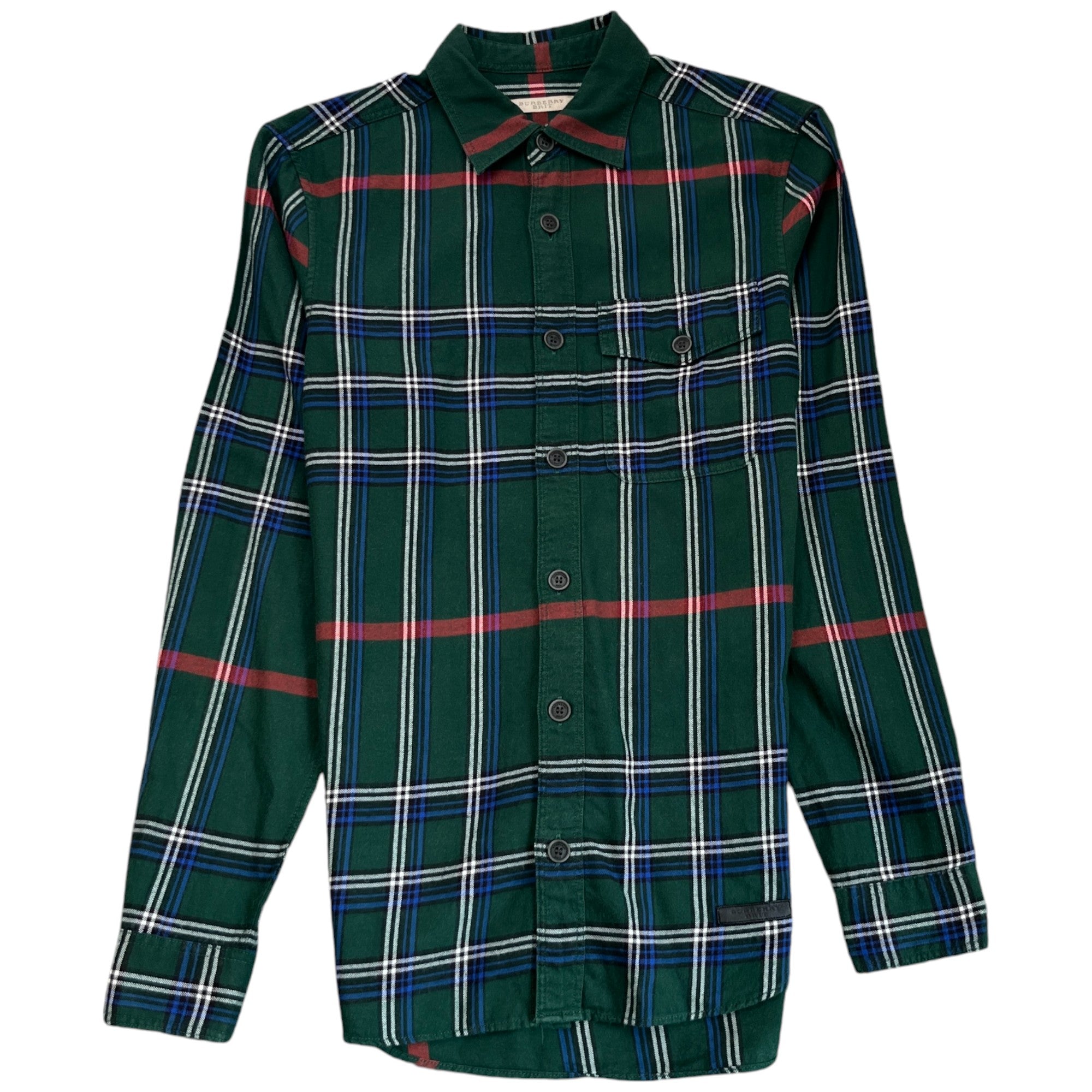 Men's Checkered Long Sleeve Shirt Green Size XS