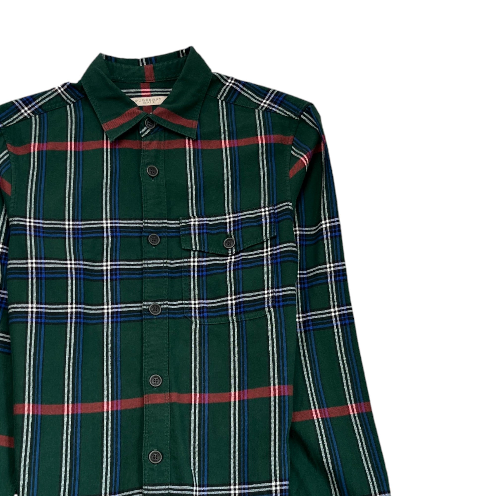Men's Checkered Long Sleeve Shirt Green Size XS