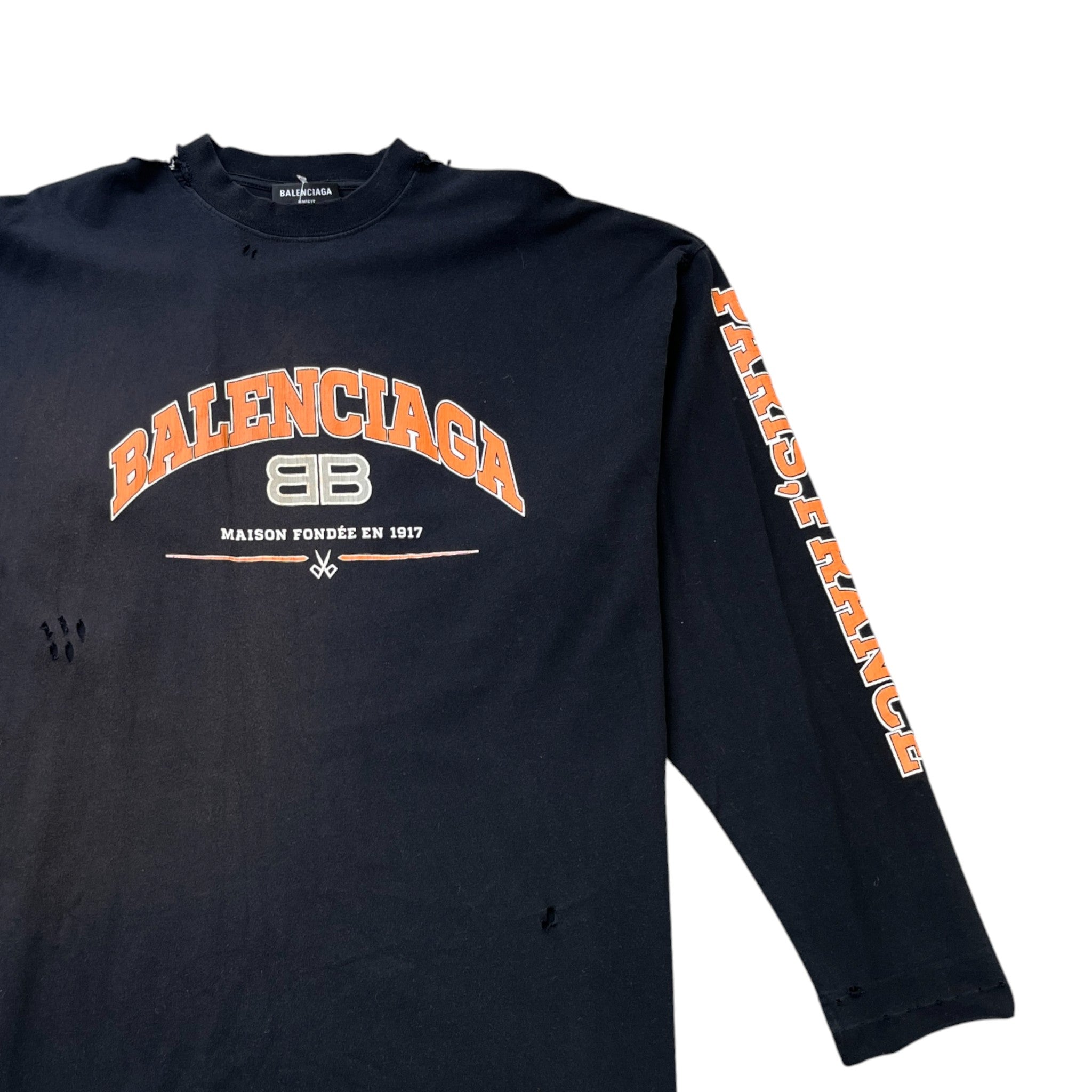 Men's Distressed Logo Print Long Sleeve T-Shirt Black Size S