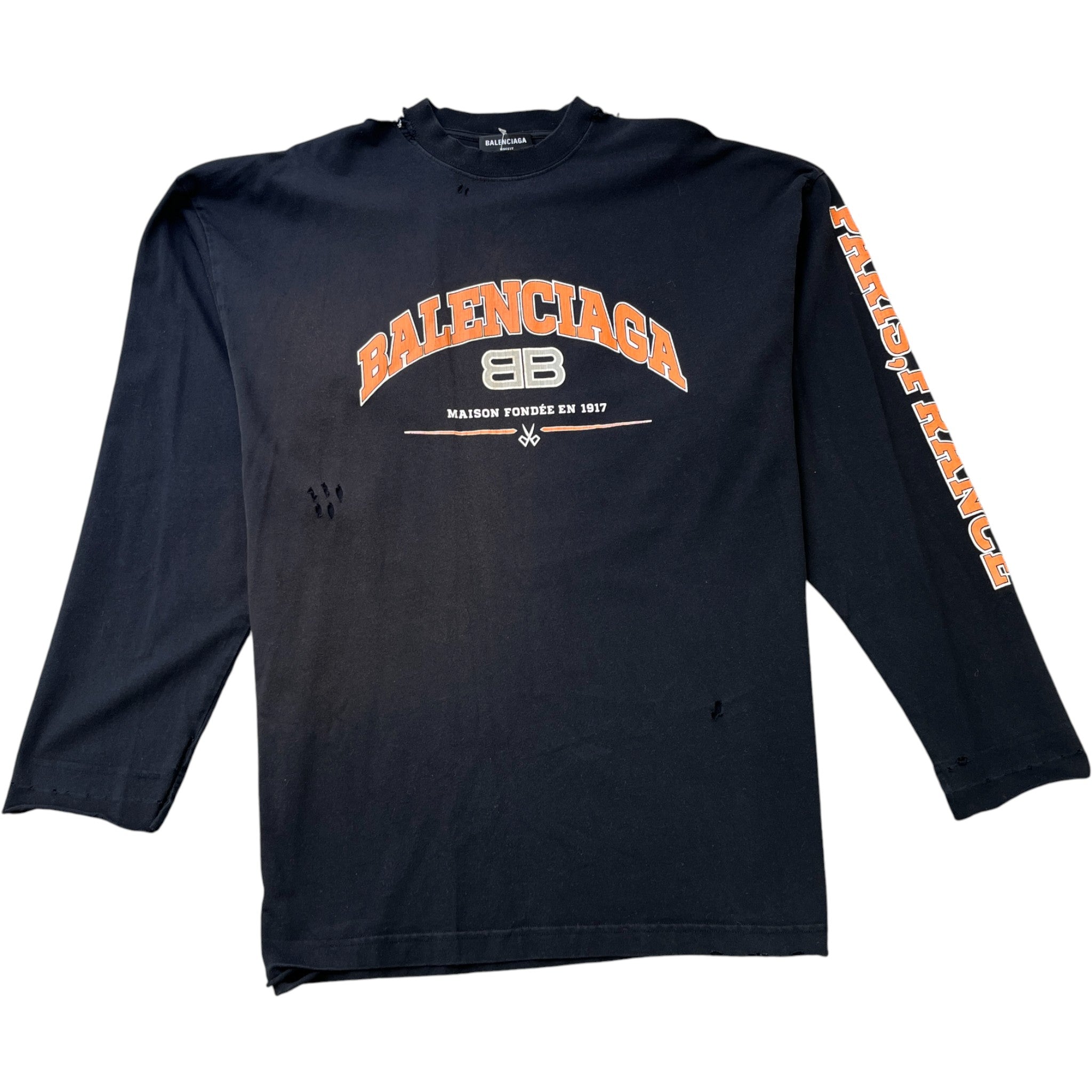 Men's Distressed Logo Print Long Sleeve T-Shirt Black Size S