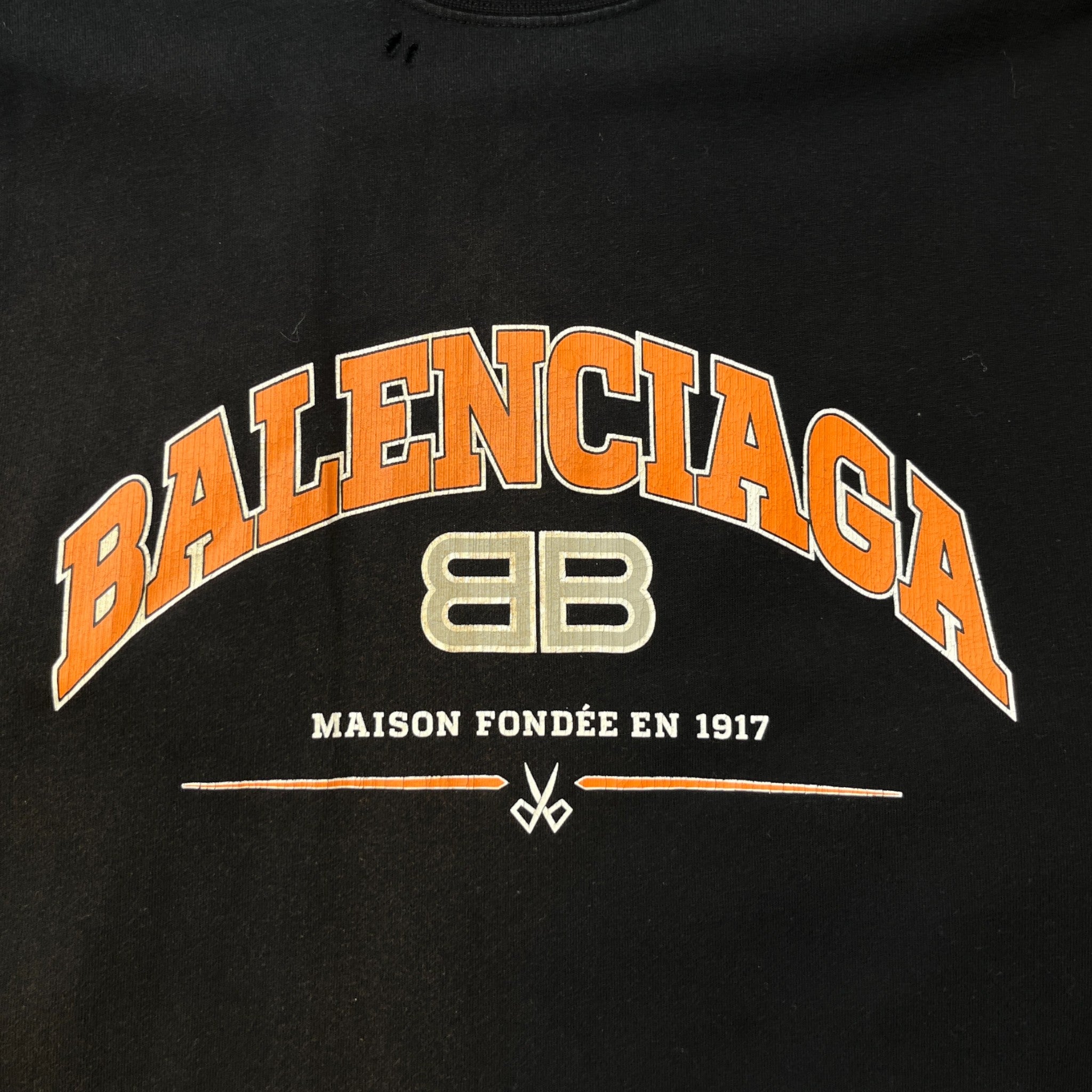 Men's Distressed Logo Print Long Sleeve T-Shirt Black Size S