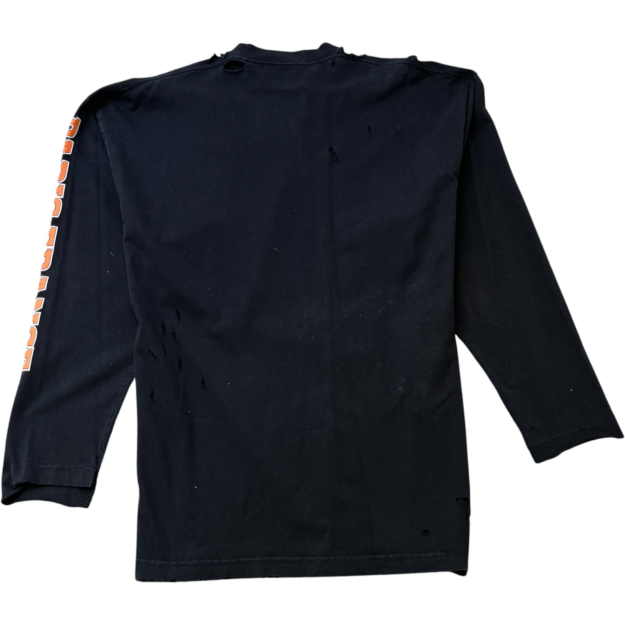 Men's Distressed Logo Print Long Sleeve T-Shirt Black Size S