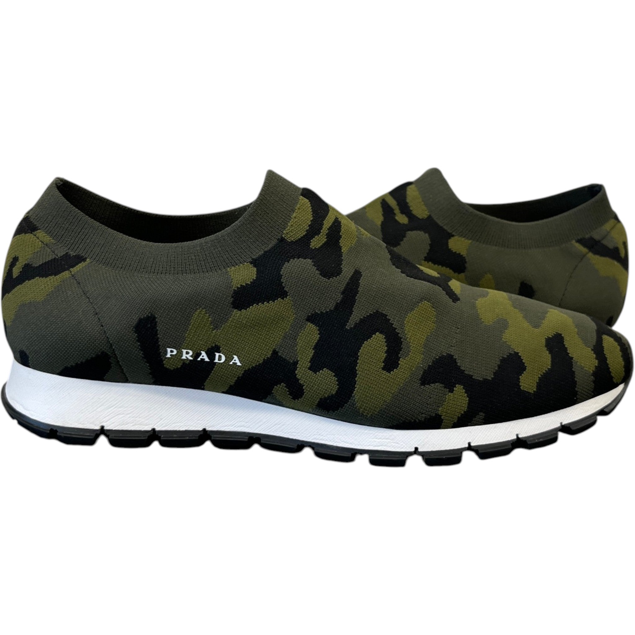 Men's Camouflage Print Knit Slip On Low Trainers Green Size EU 42 / UK 8