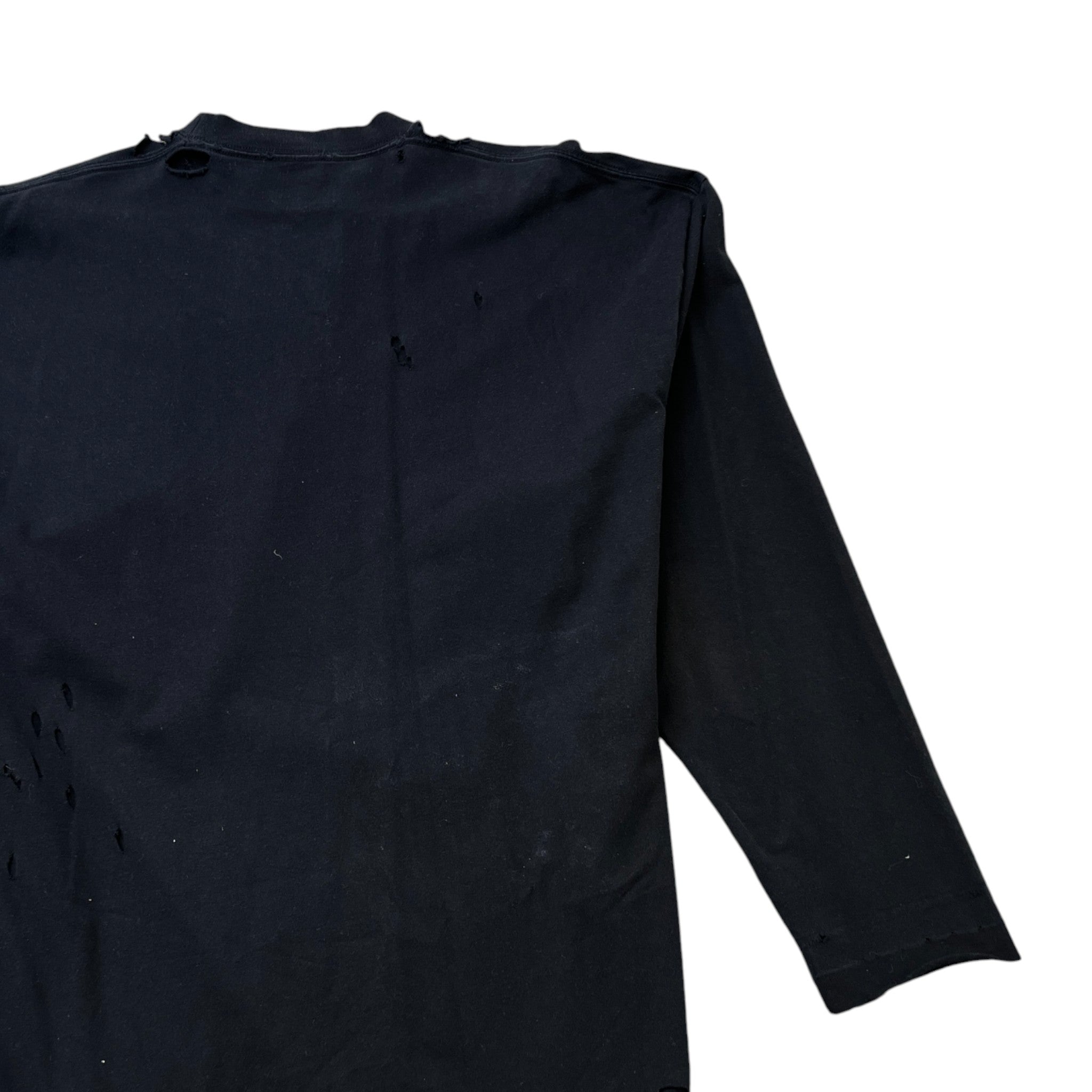 Men's Distressed Logo Print Long Sleeve T-Shirt Black Size S