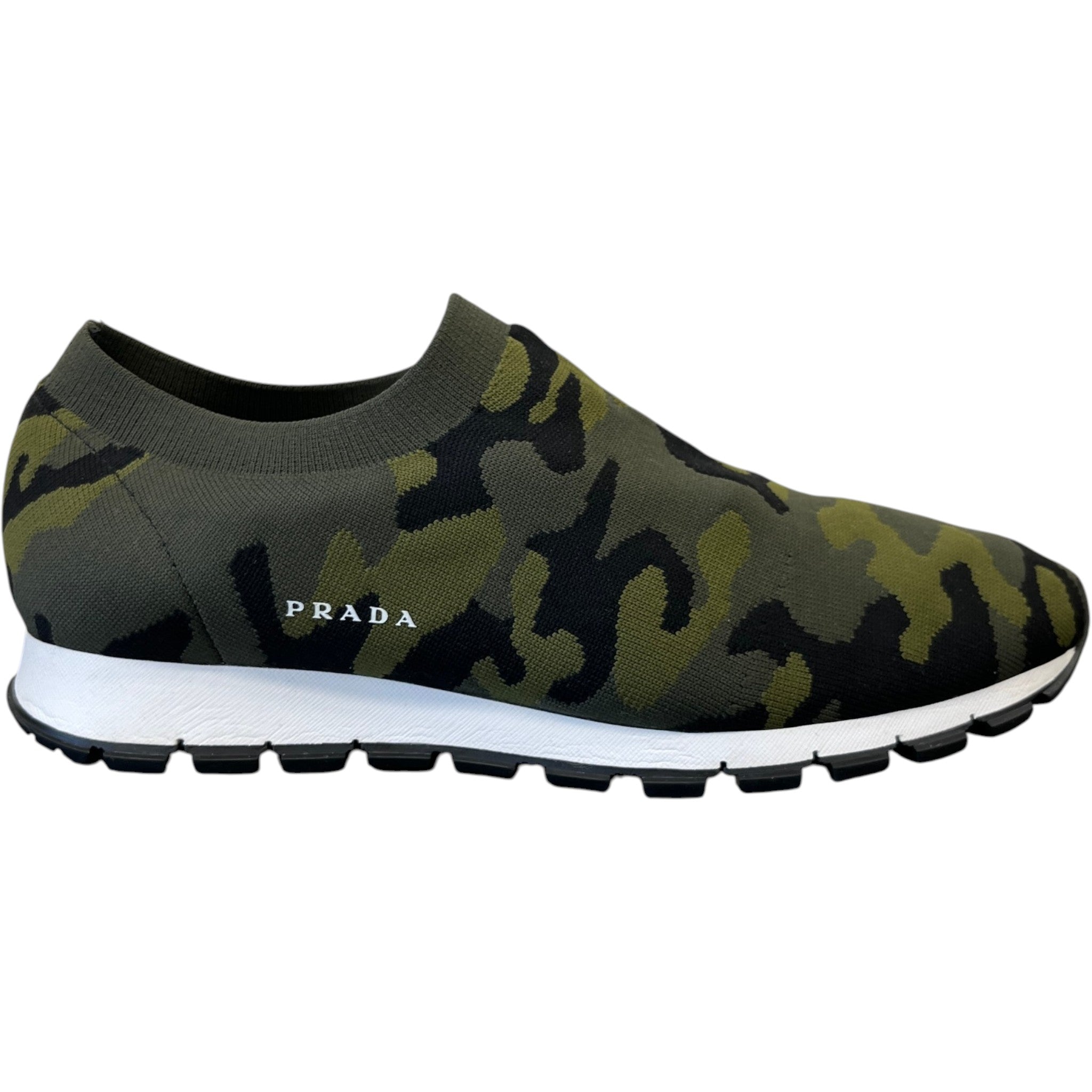 Men's Camouflage Print Knit Slip On Low Trainers Green Size EU 42 / UK 8