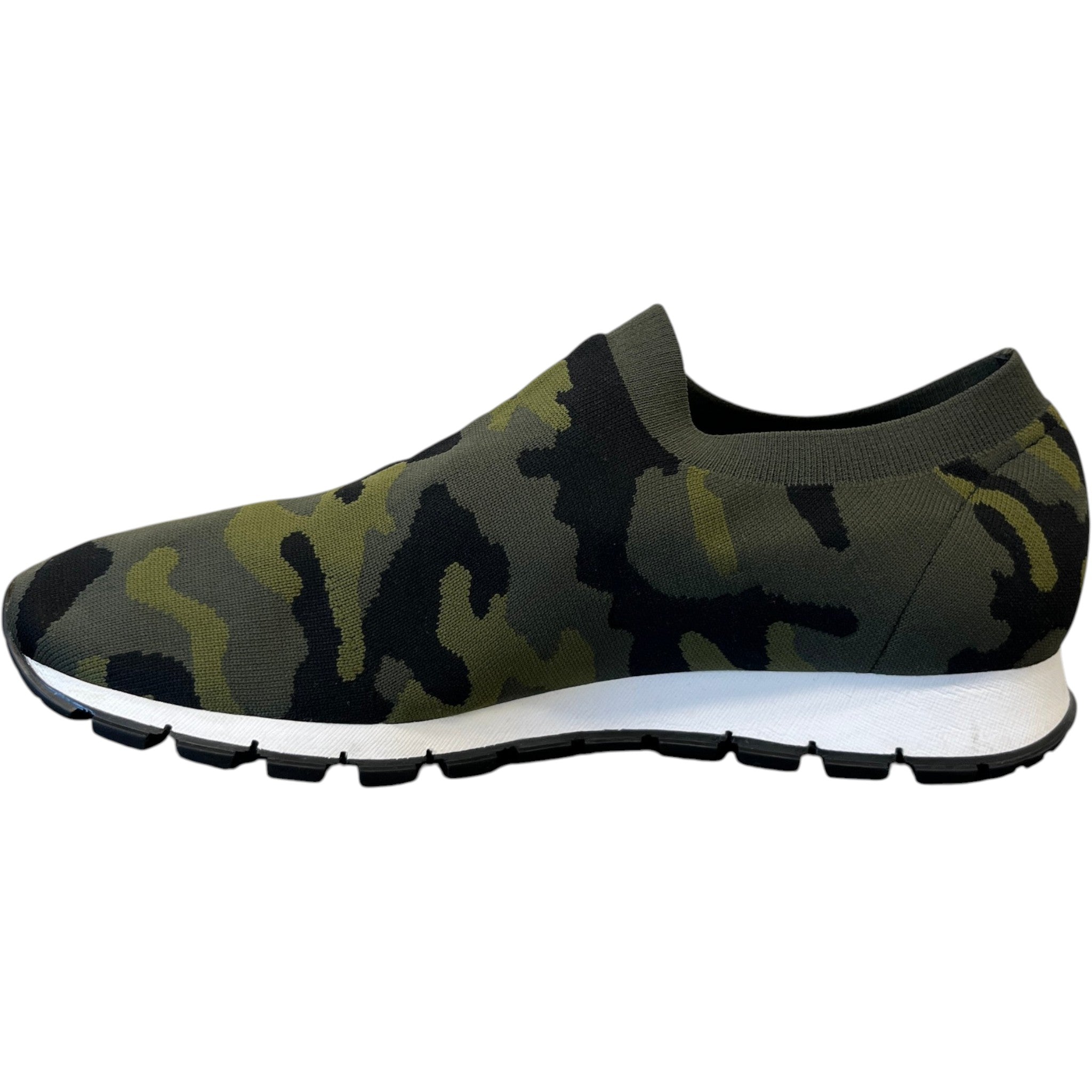 Men's Camouflage Print Knit Slip On Low Trainers Green Size EU 42 / UK 8