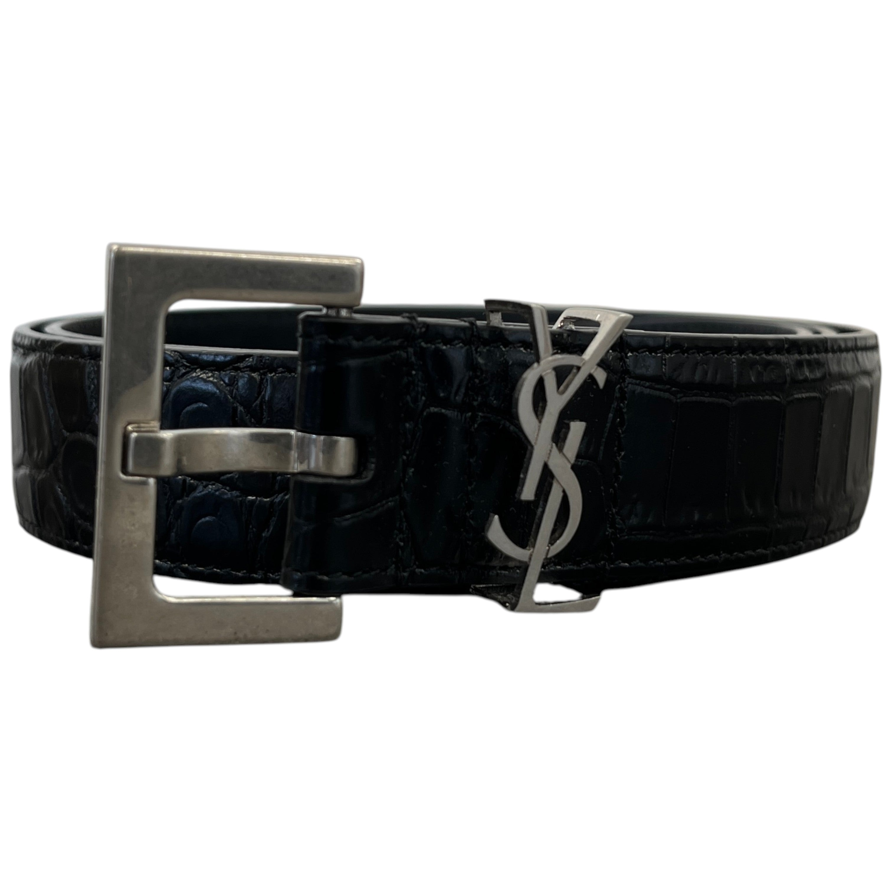 Men's Cassandre Crcodile Embossed Belt Black Size Waist 32"