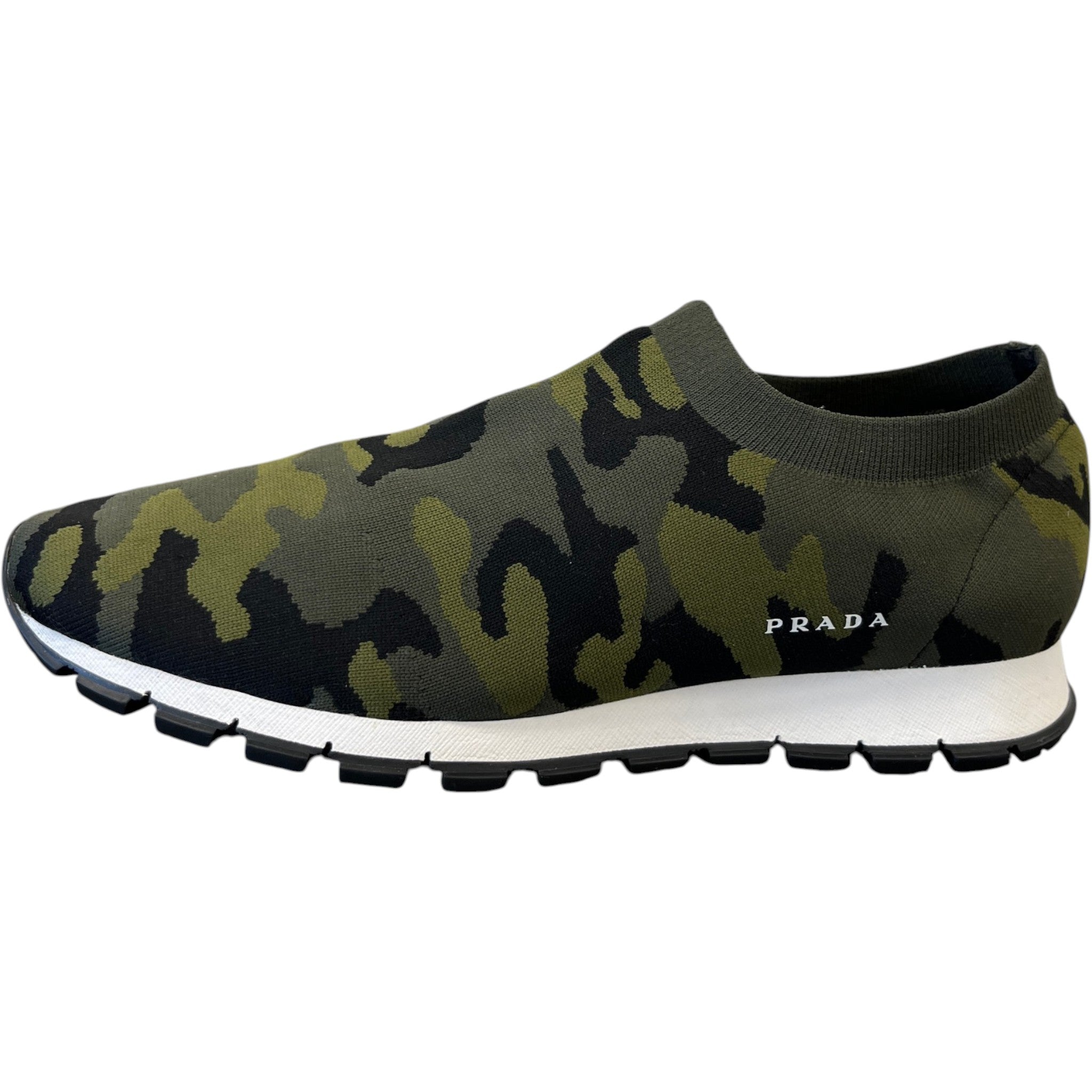 Men's Camouflage Print Knit Slip On Low Trainers Green Size EU 42 / UK 8