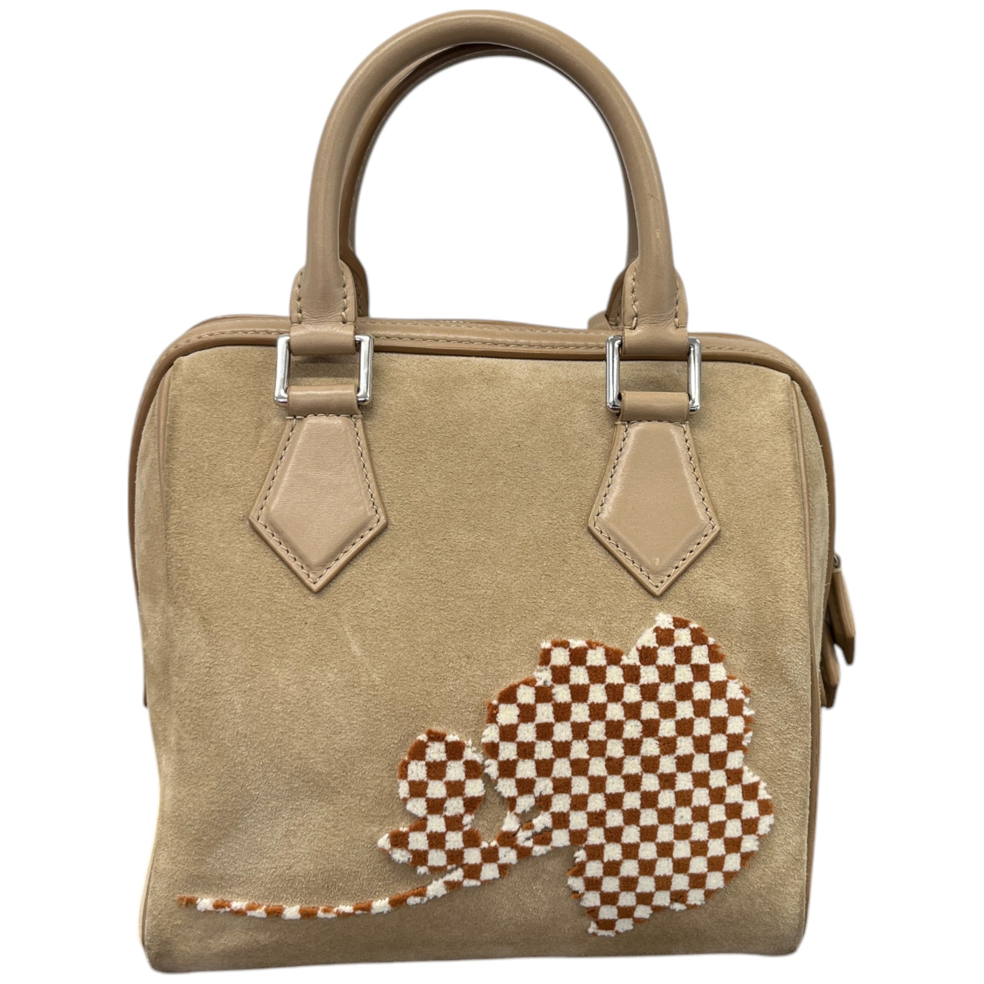 Women's Suede Cubic Illusion Fleur Speed Bag Beige